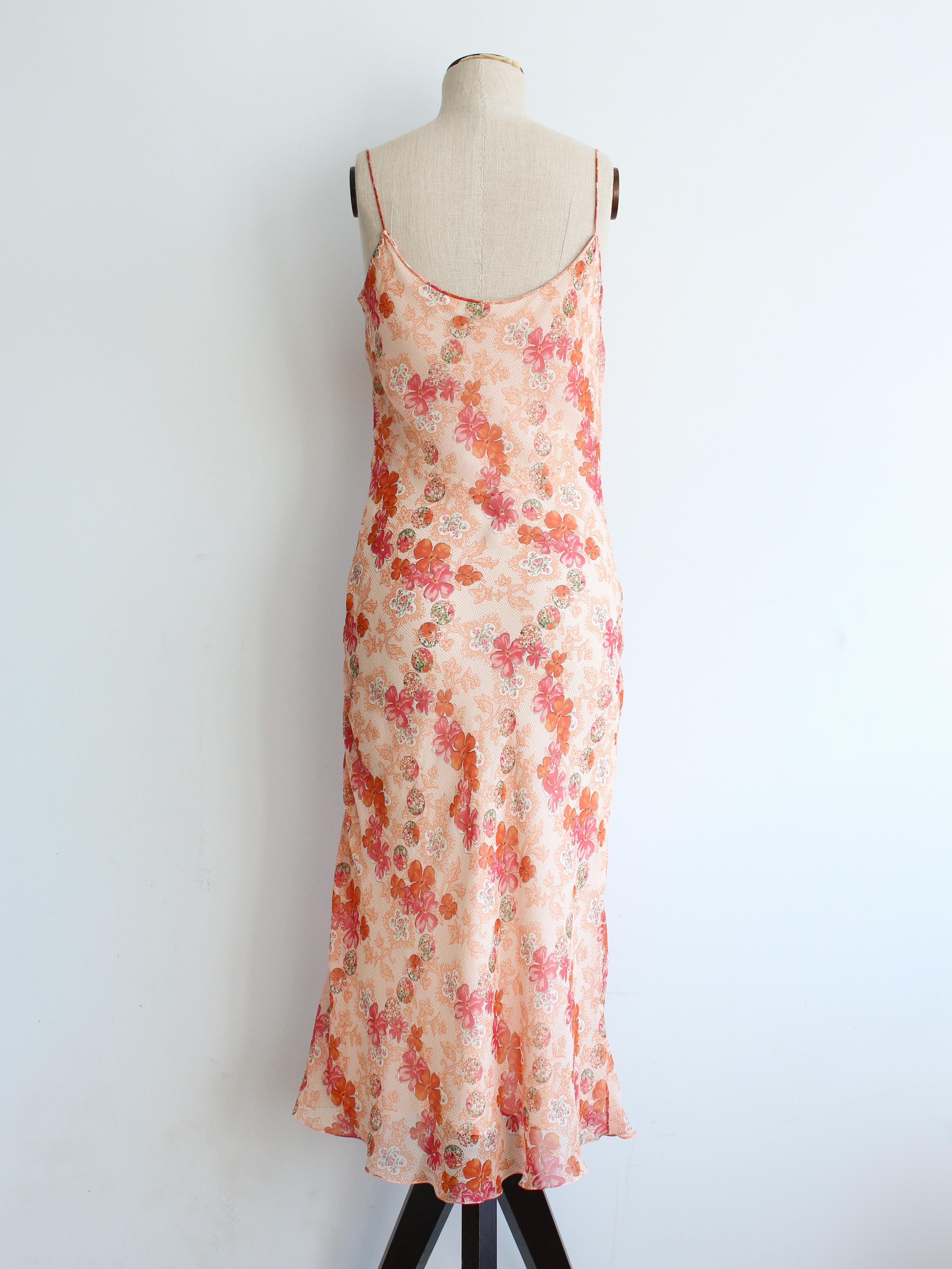 Men's John Galliano Spring/Summer 2006 Floral Peach Silk Bias Cut Slip Dress For Sale
