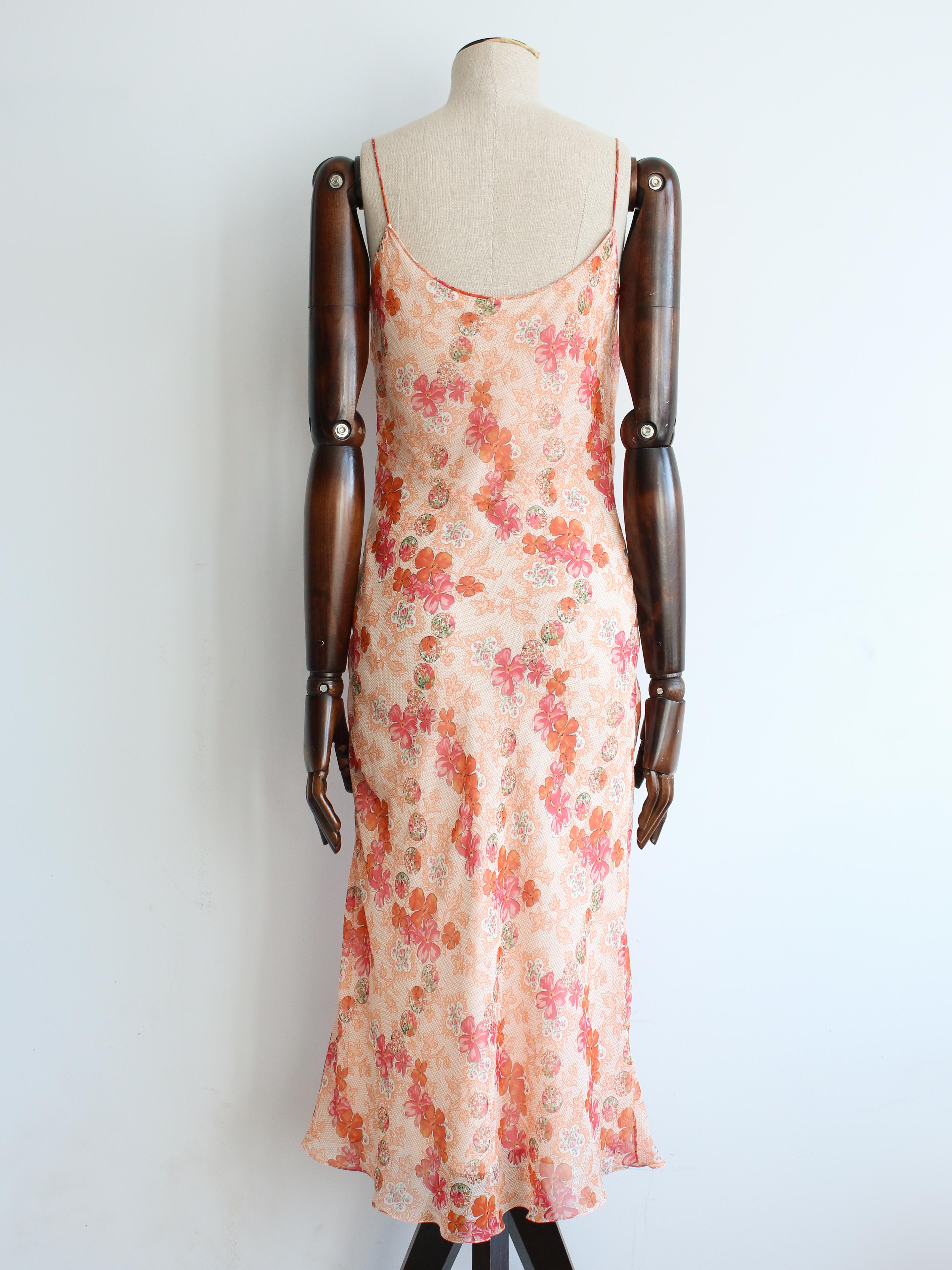 John Galliano Spring/Summer 2006 Floral Peach Silk Bias Cut Slip Dress For Sale 1