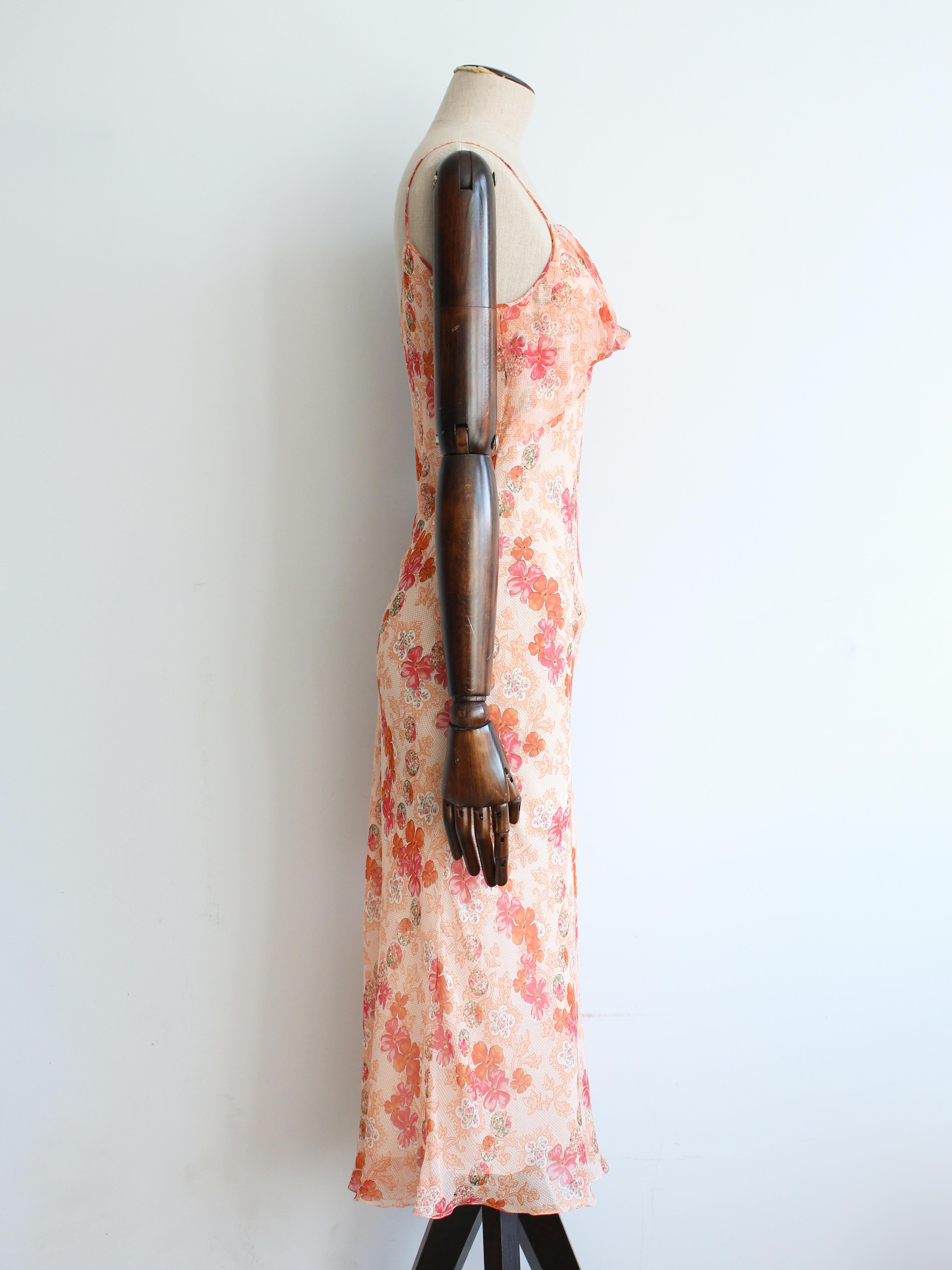 John Galliano Spring/Summer 2006 Floral Peach Silk Bias Cut Slip Dress For Sale 2