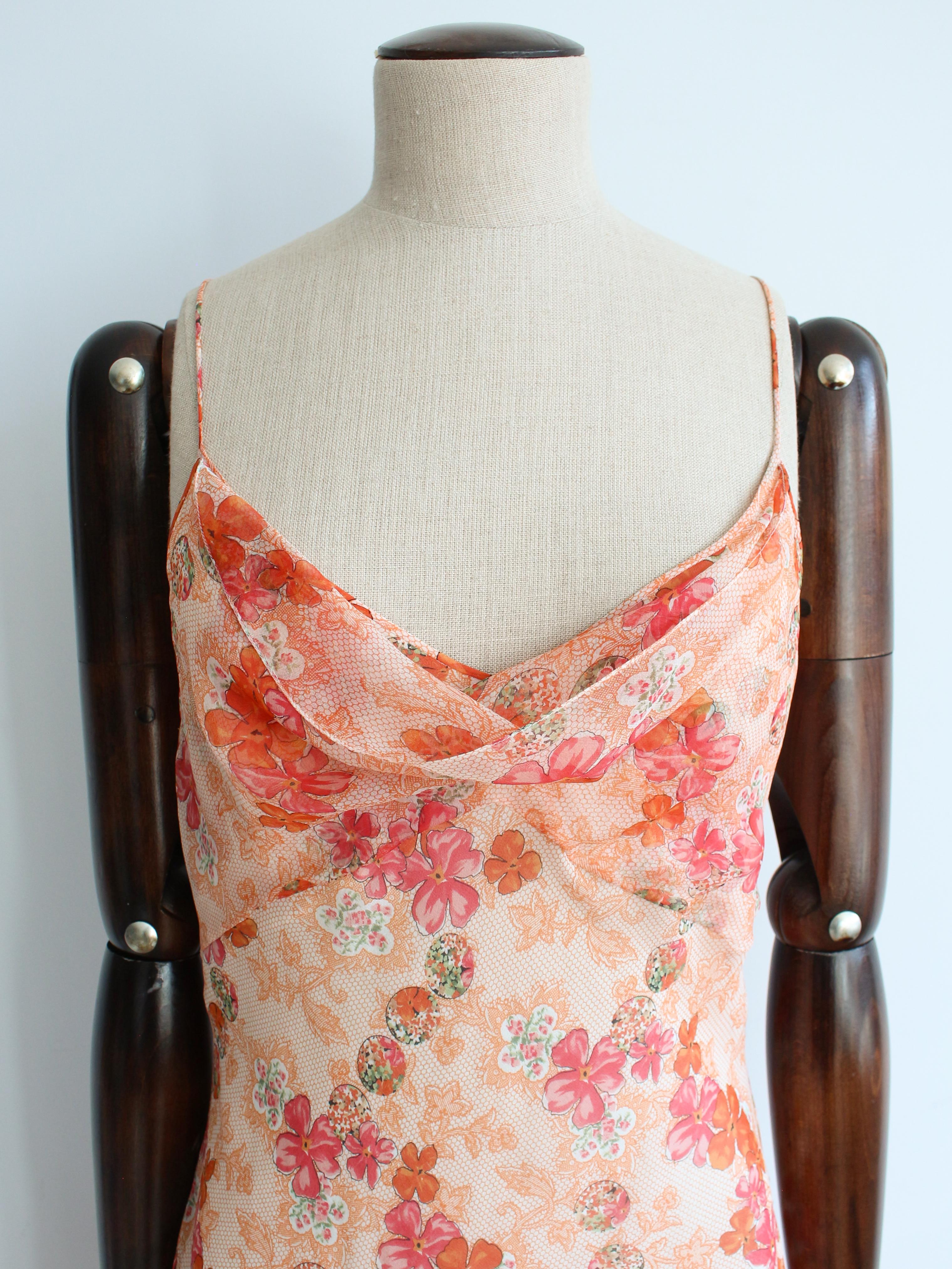 John Galliano Spring/Summer 2006 Floral Peach Silk Bias Cut Slip Dress For Sale 4