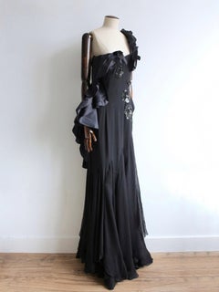 John Galliano Spring/Summer 2008 Black Silk Bias Cut Sequin Flamenco Gown
