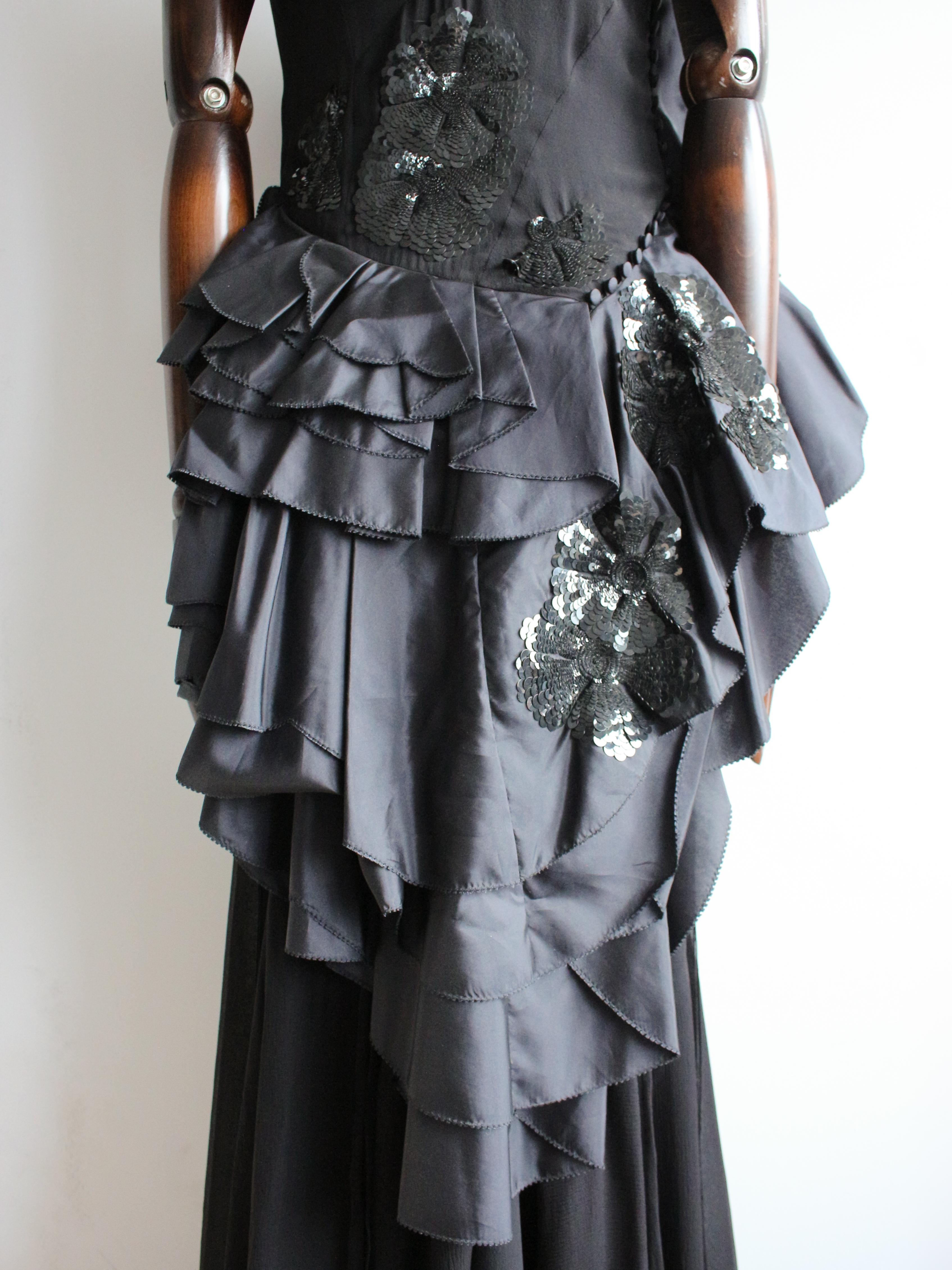 John Galliano - Abito da flamenco in seta nera tagliato in sbieco primavera/estate 2008 in vendita 1