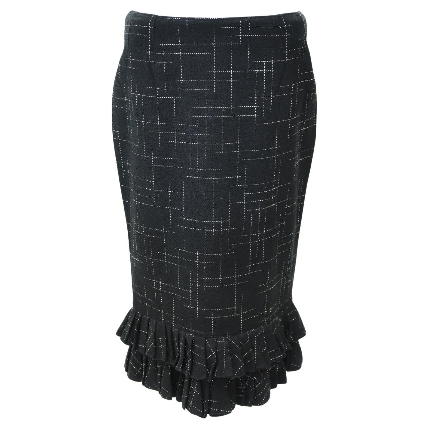 John Galliano SS-2011 Wool Ruffled Hem Knee Length Skirt For Sale