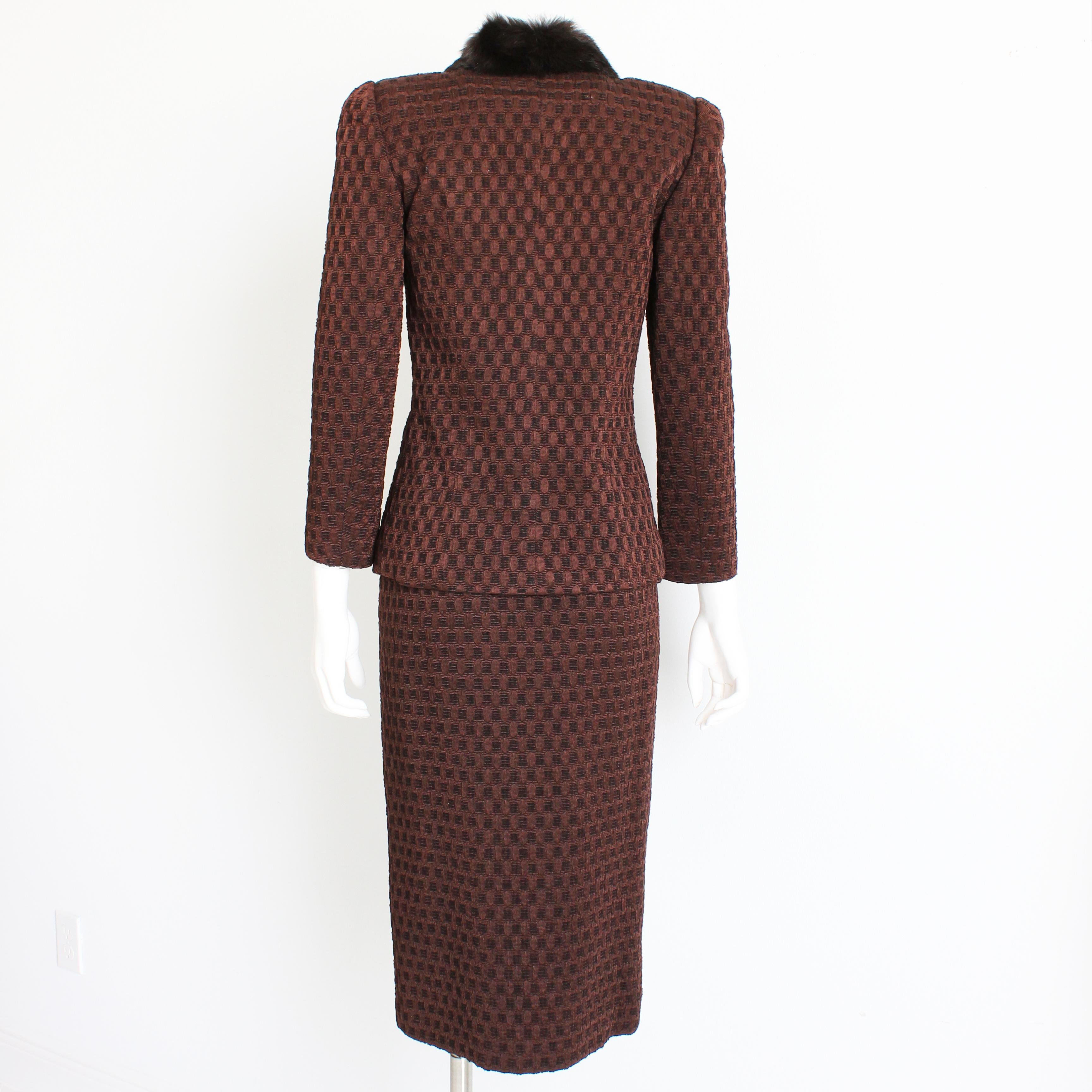 Women's John Galliano Suit 2pc Rabbit Trim Jacket and Pencil Skirt Silk Wool Knit Sz 6 For Sale