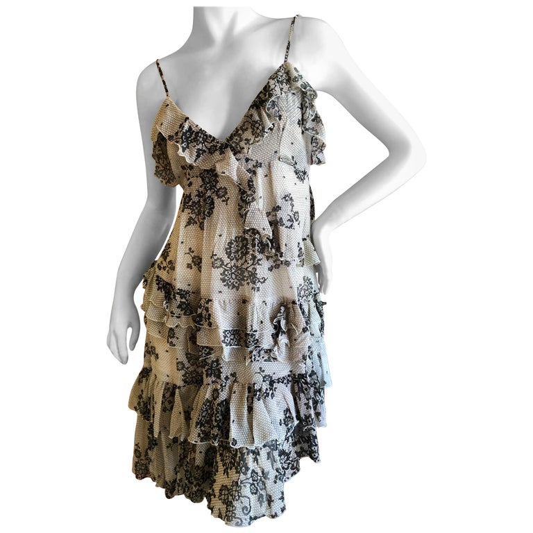 John Galliano Sweet Vintage Lace Print Tiered Ruffled Cocktail Dress ...