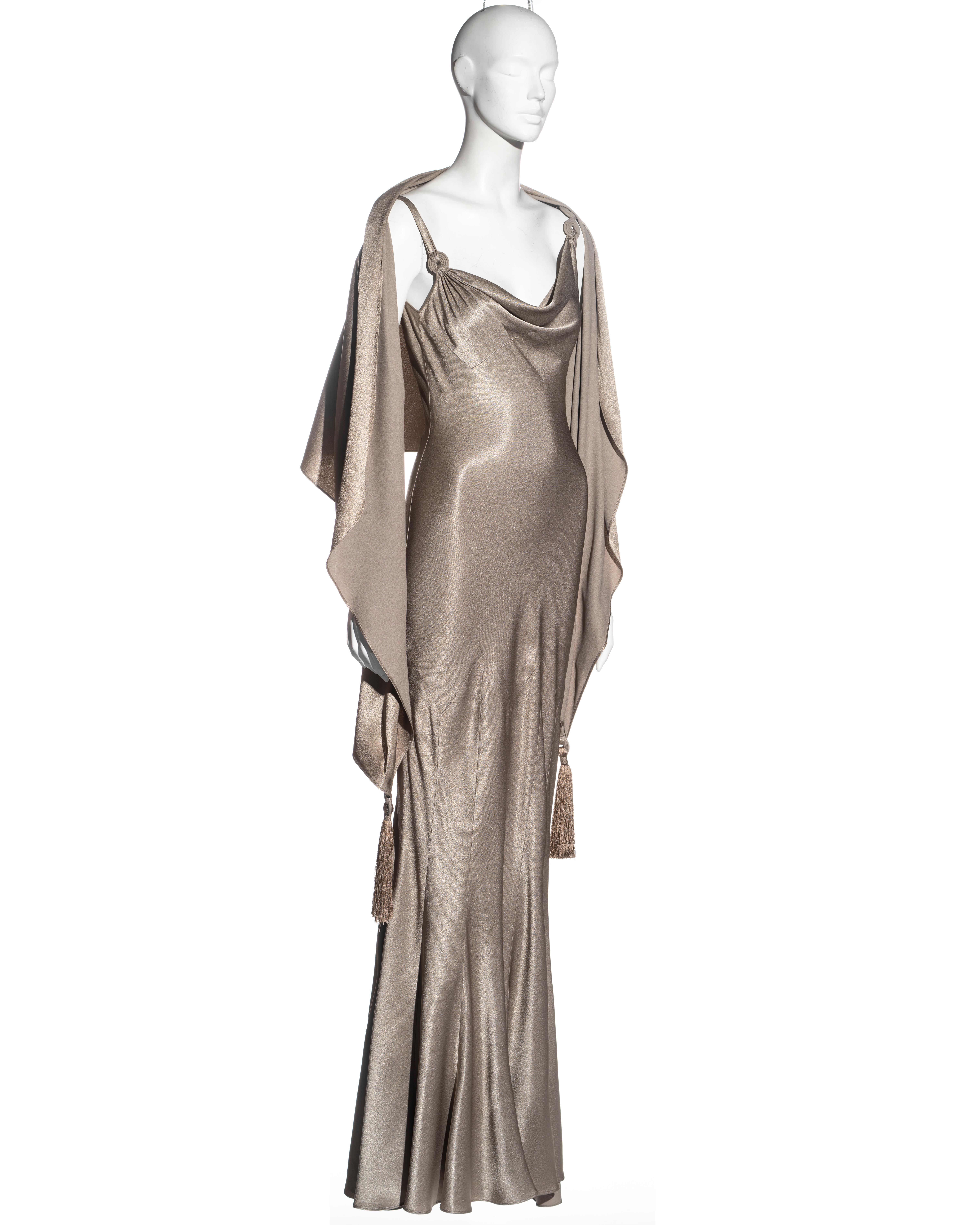 Women's John Galliano taupe crepe satin bias-cut evening dress and shawl, ss 2000