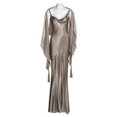 John Galliano taupe crepe satin bias-cut evening dress and shawl, ss 2000