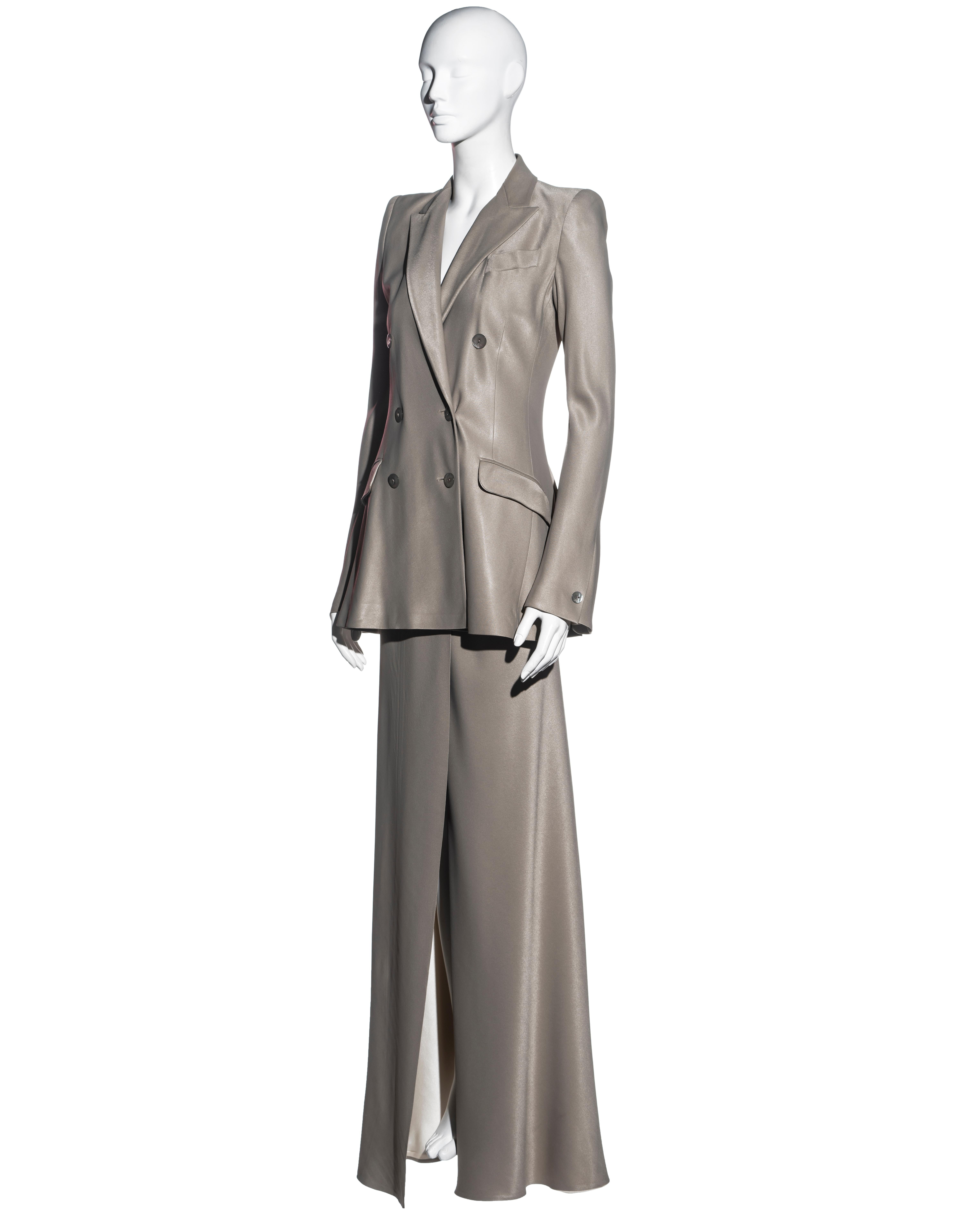 John Galliano taupe satin blazer jacket and wrap skirt showpiece suit, ss 1995 In Excellent Condition In London, GB