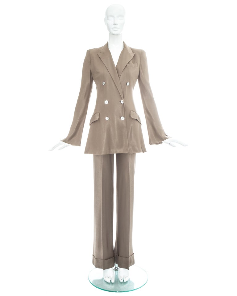 John Galliano taupe satin double breasted pant suit, ss 1995 For Sale ...