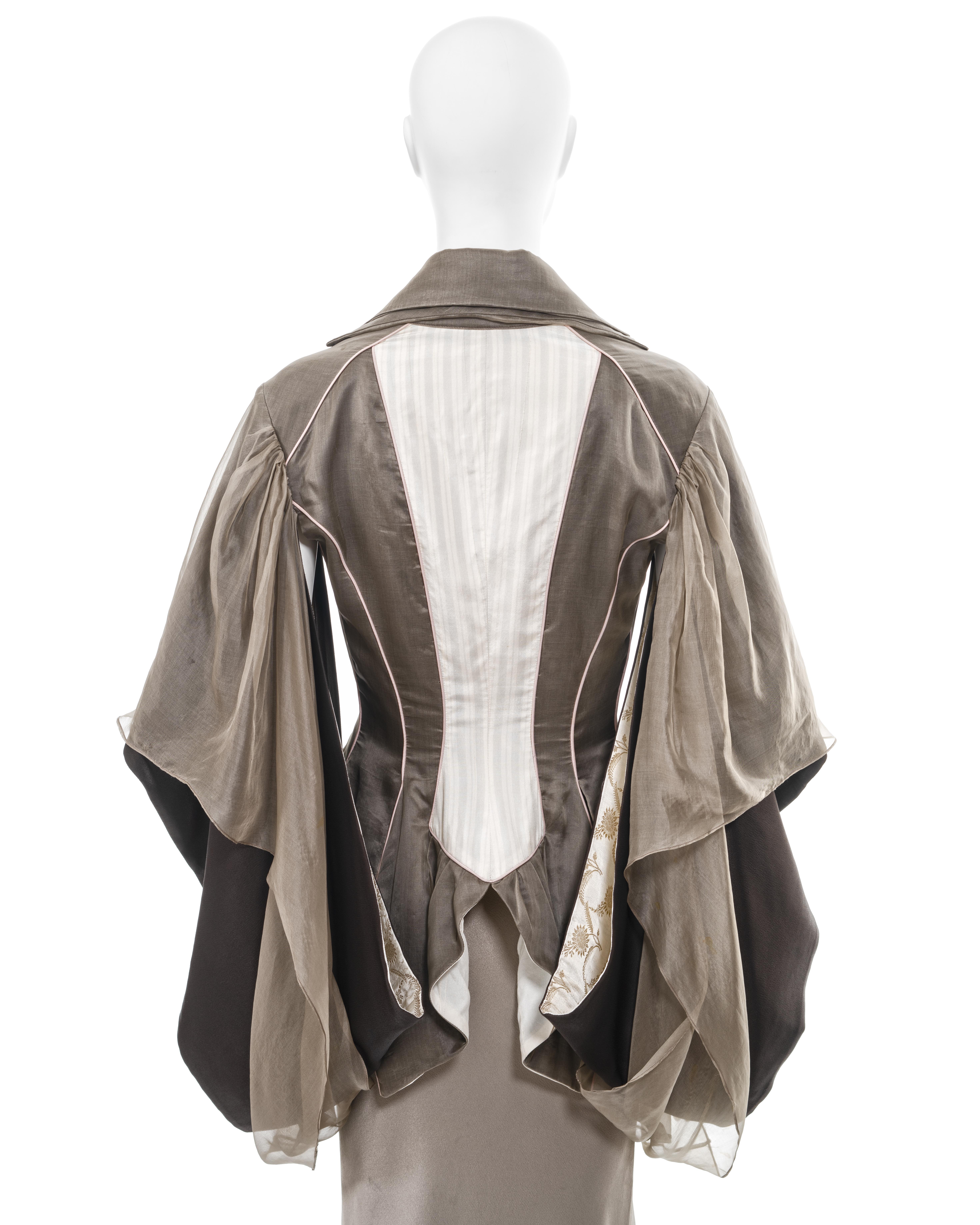 John Galliano taupe silk kimono-sleeve jacket and maxi skirt suit, ss 1995 9