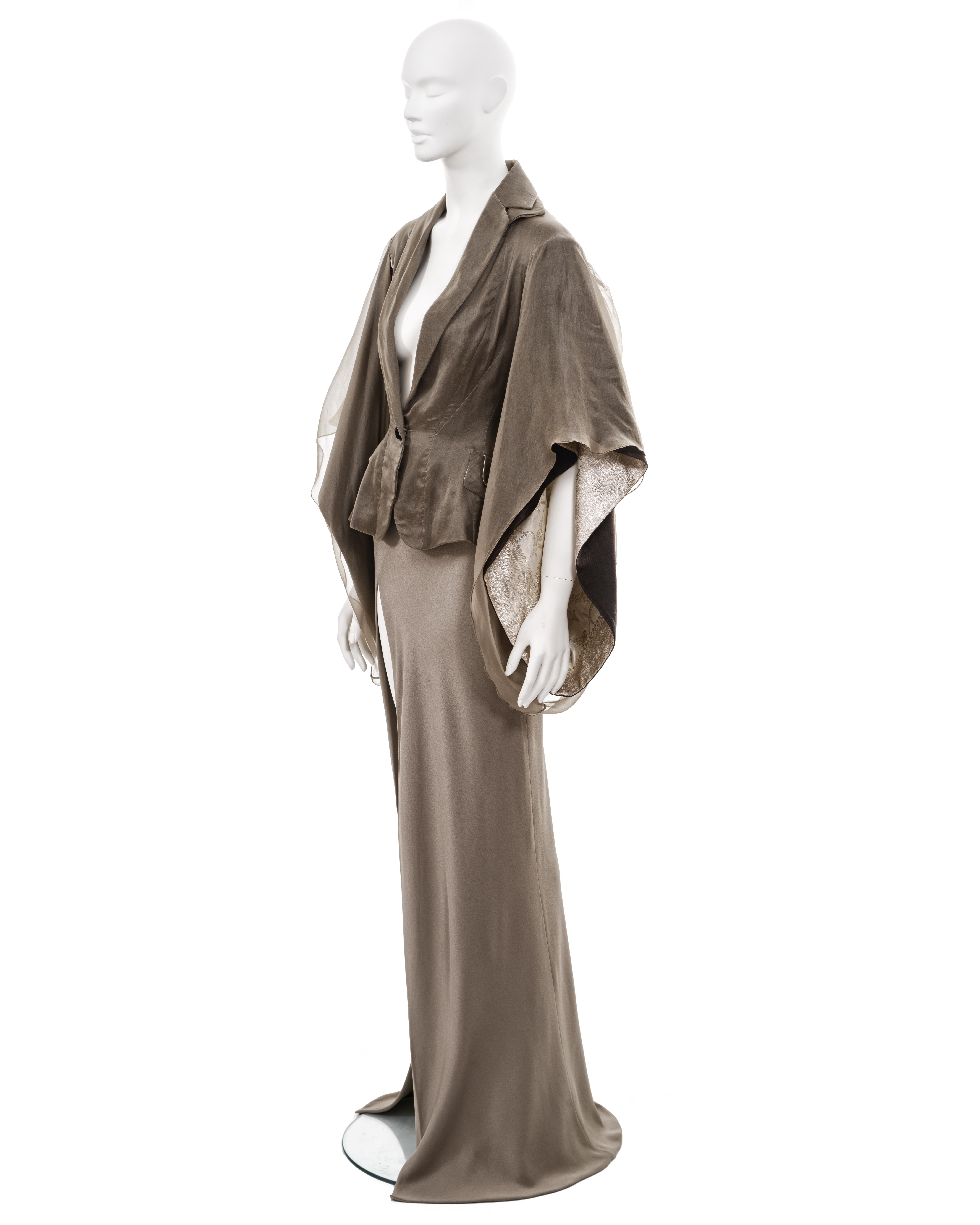 John Galliano taupe silk kimono-sleeve jacket and maxi skirt suit, ss 1995 10