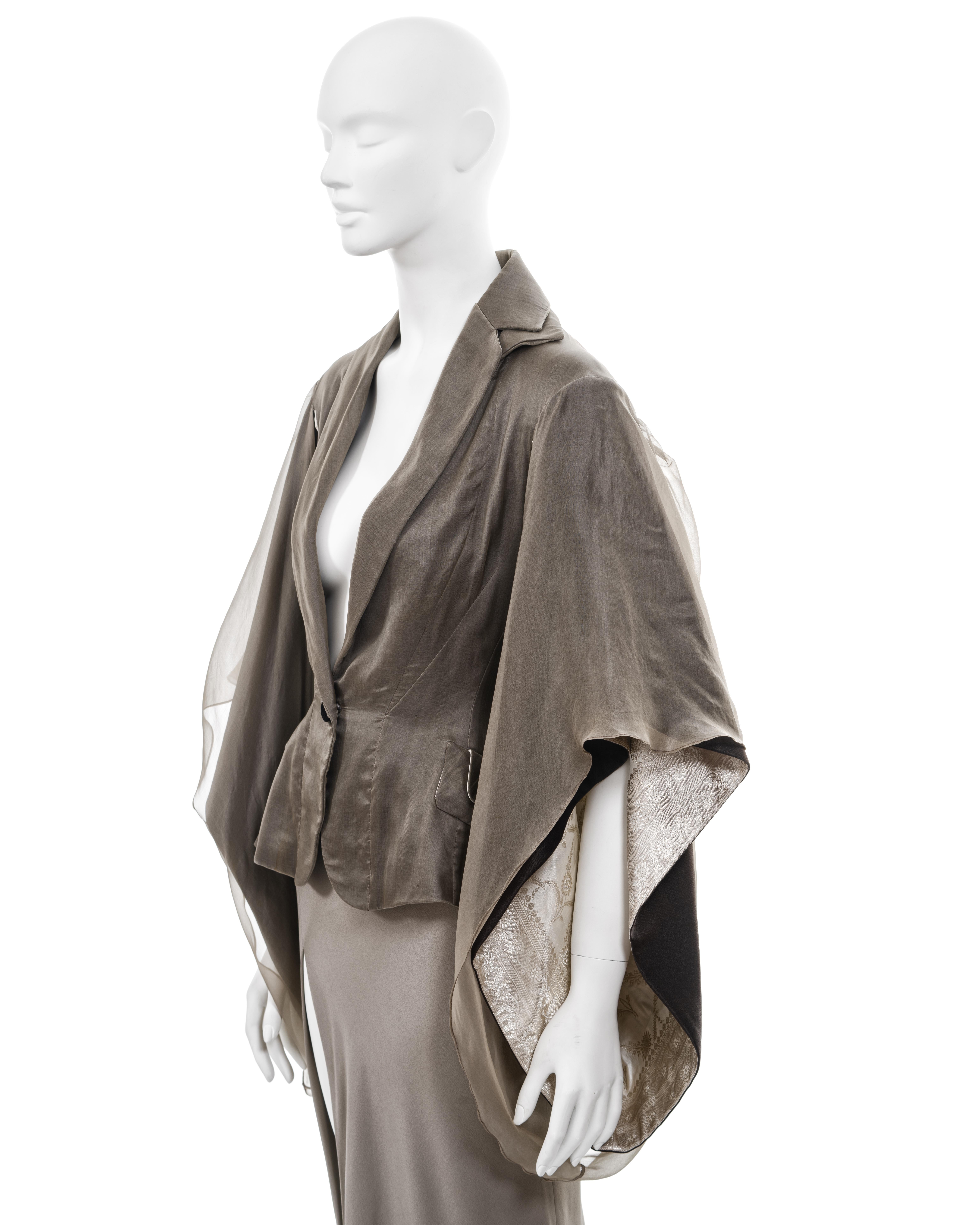 John Galliano taupe silk kimono-sleeve jacket and maxi skirt suit, ss 1995 11