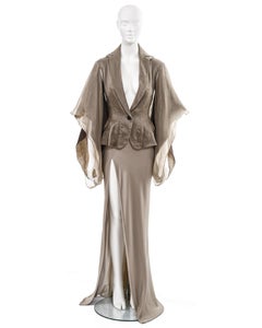 John Galliano taupe silk kimono-sleeve jacket and maxi skirt suit, ss 1995