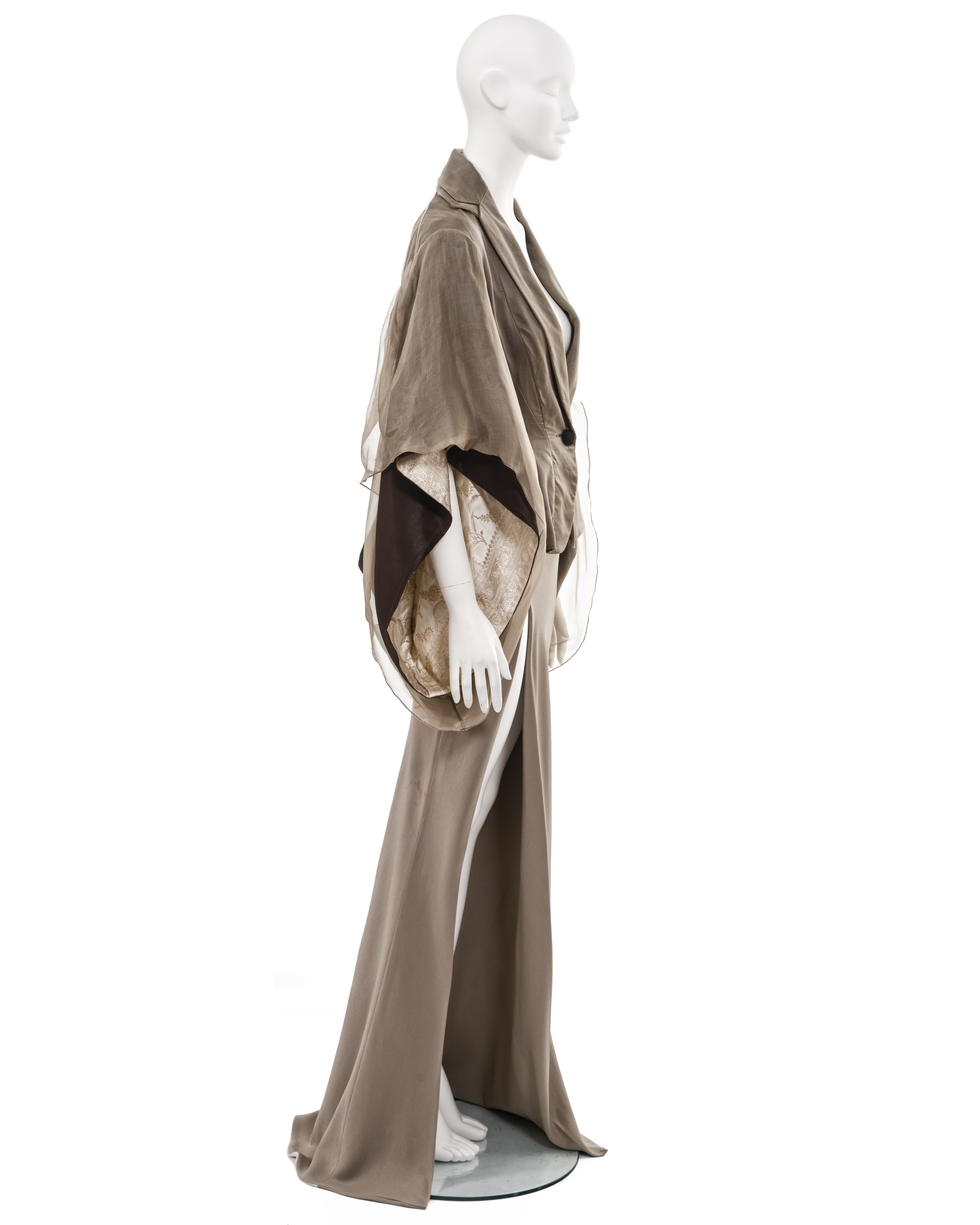 John Galliano taupe silk kimono-sleeve jacket and maxi skirt suit, ss 1995 3