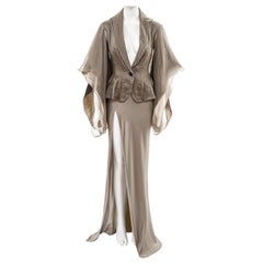 John Galliano taupe silk kimono-sleeve jacket and maxi skirt suit, ss 1995
