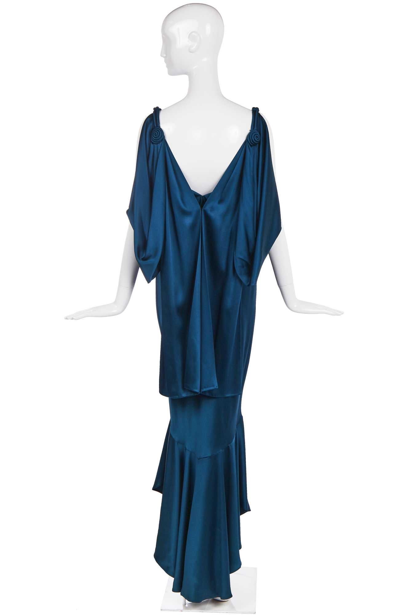 JOHN GALLIANO Teal Bias Cut Satin Evening Gown From The A/W 2008 Collection In Excellent Condition For Sale In London, GB