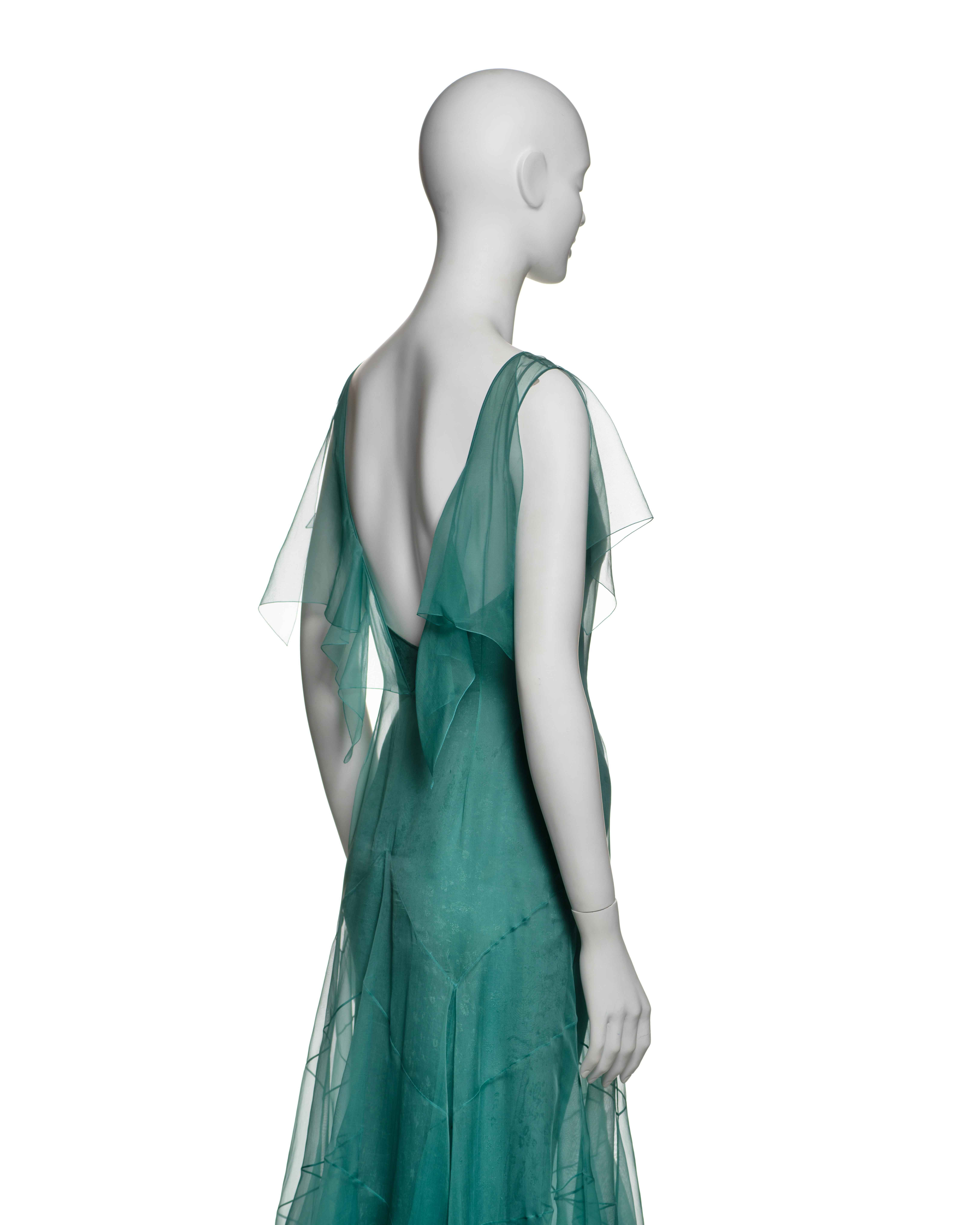 John Galliano Teal Silk Organza Panelled Dress with Jacquard Slip, SS 1998 For Sale 5