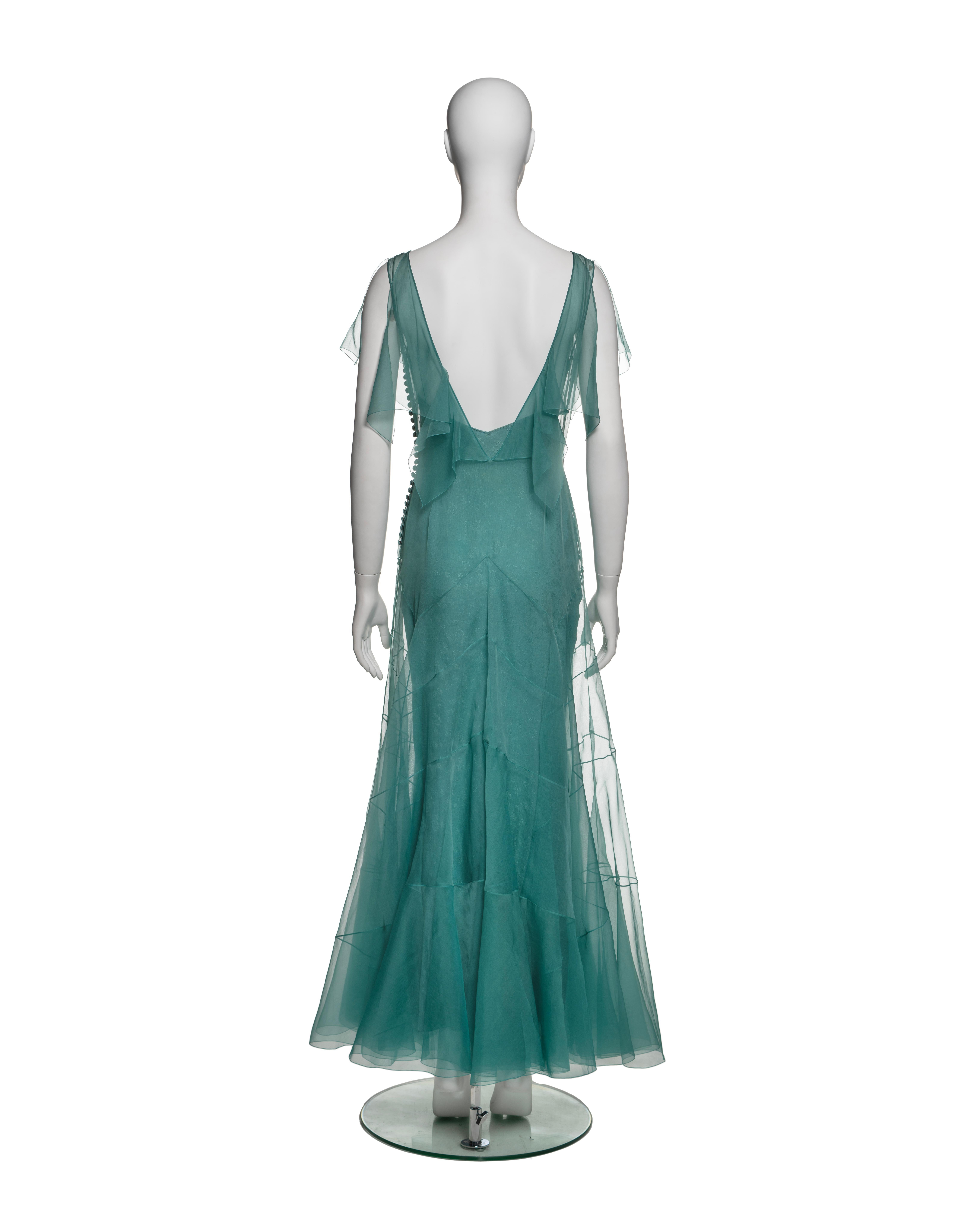 John Galliano Teal Silk Organza Panelled Dress with Jacquard Slip, SS 1998 For Sale 6