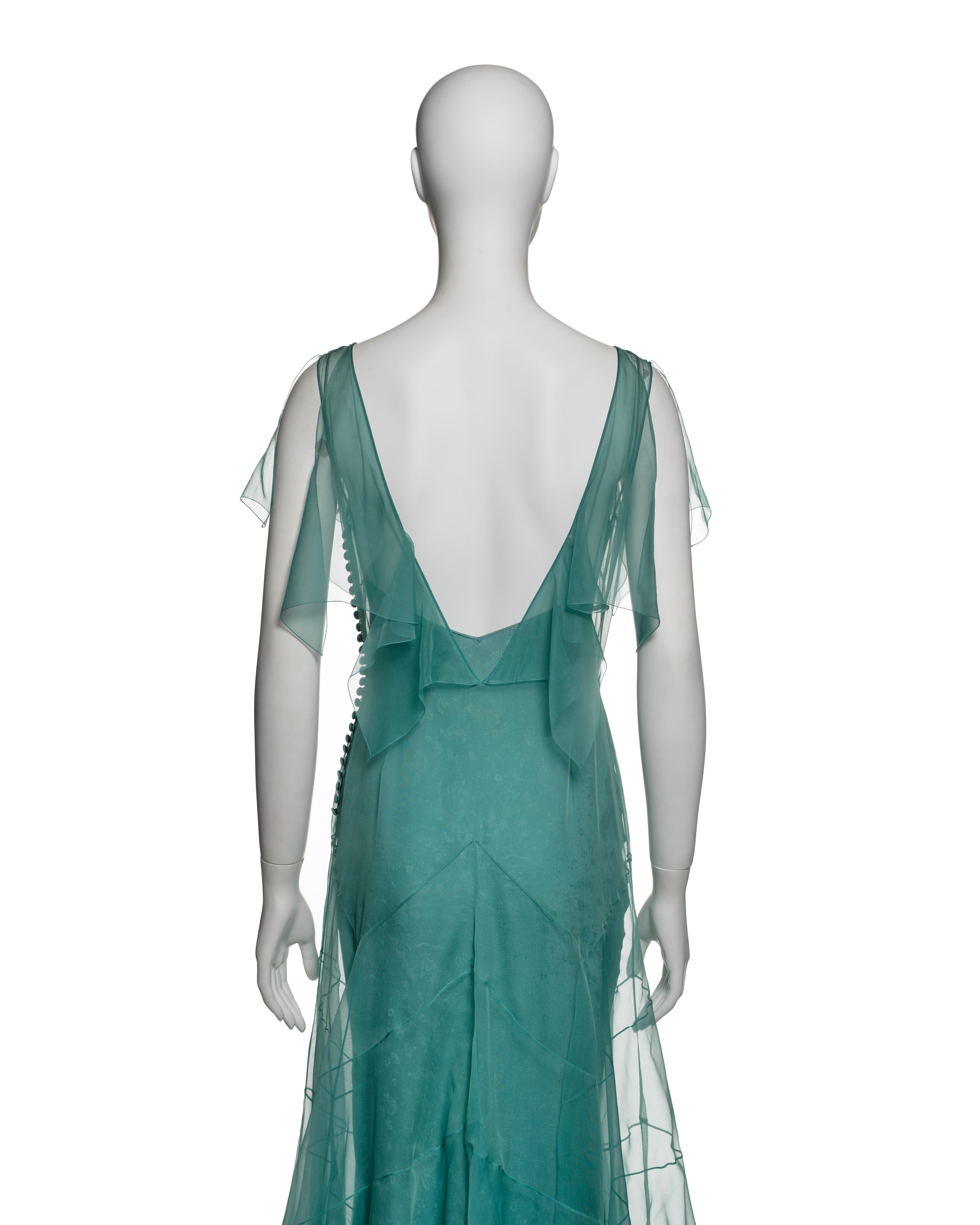 John Galliano Teal Silk Organza Panelled Dress with Jacquard Slip, SS 1998 For Sale 7