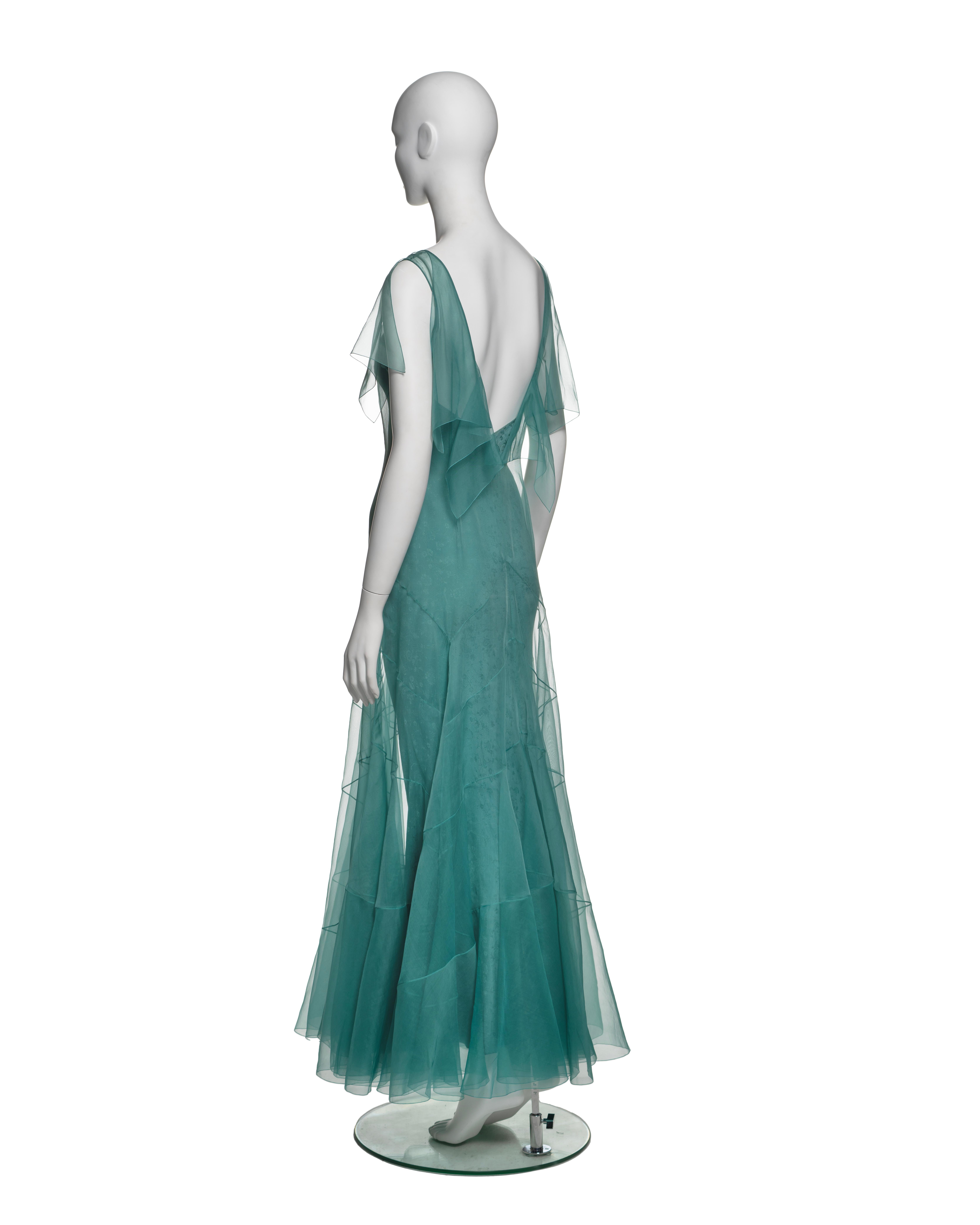 John Galliano Teal Silk Organza Panelled Dress with Jacquard Slip, SS 1998 For Sale 9