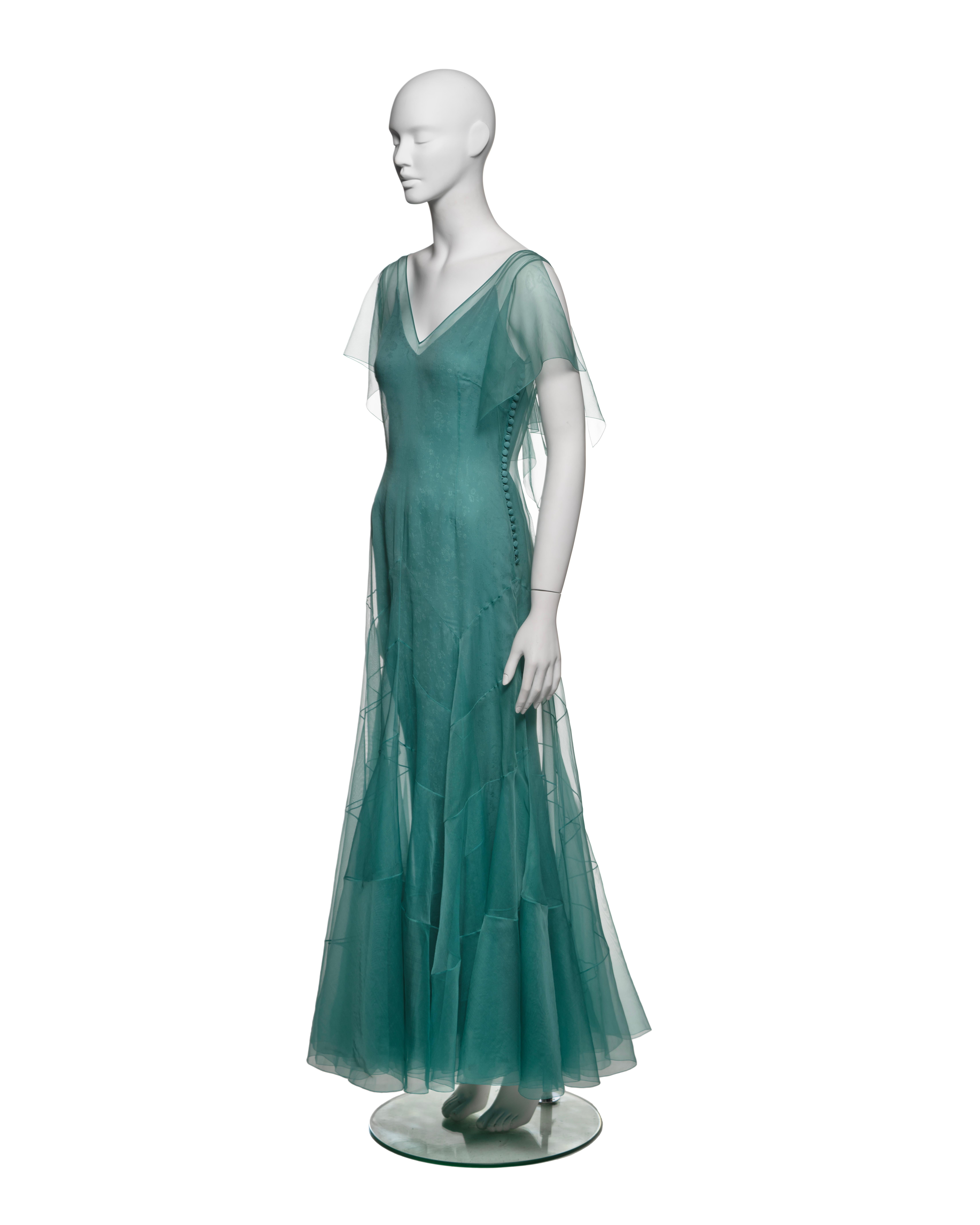 John Galliano Teal Silk Organza Panelled Dress with Jacquard Slip, SS 1998 For Sale 11