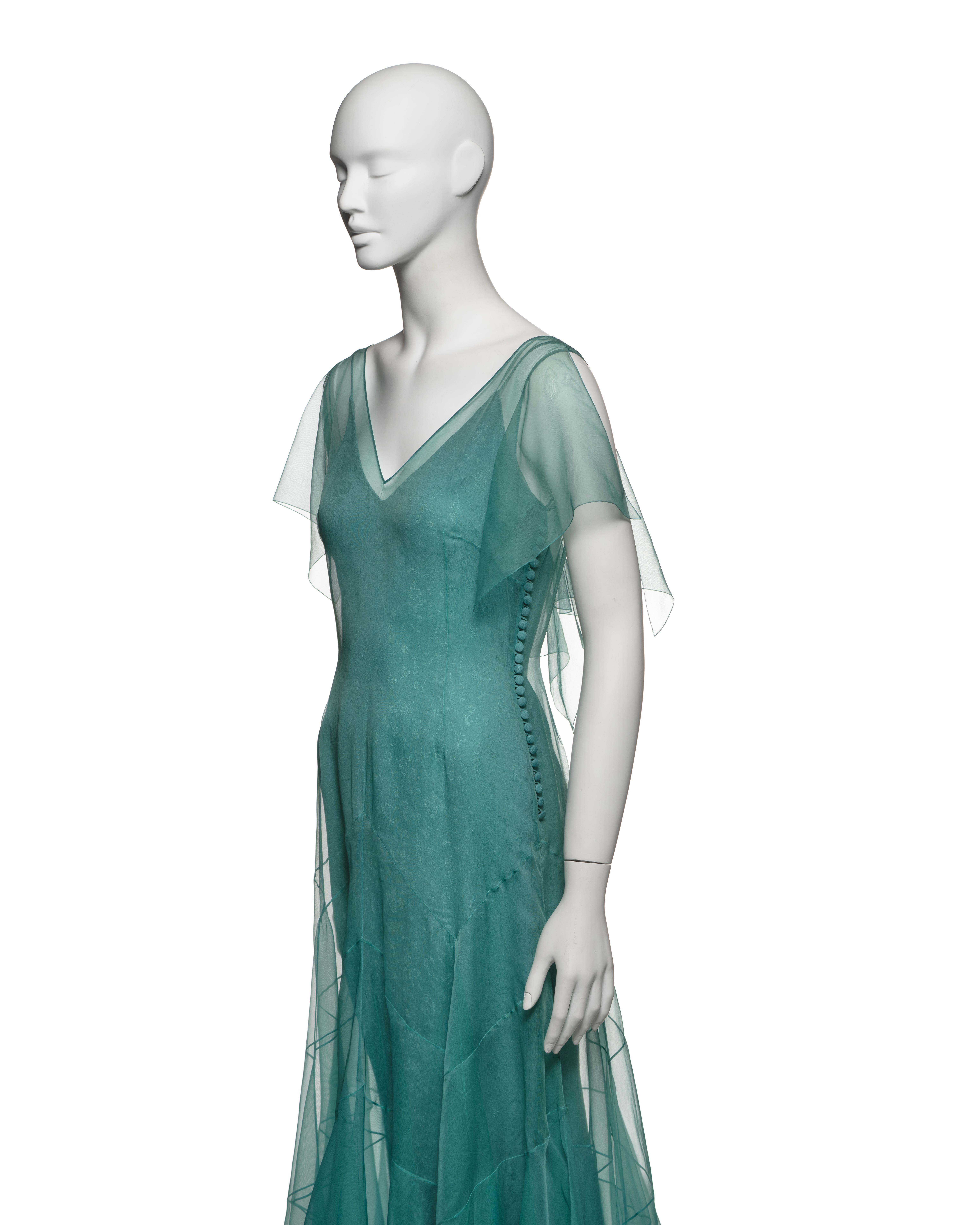 John Galliano Teal Silk Organza Panelled Dress with Jacquard Slip, SS 1998 For Sale 12