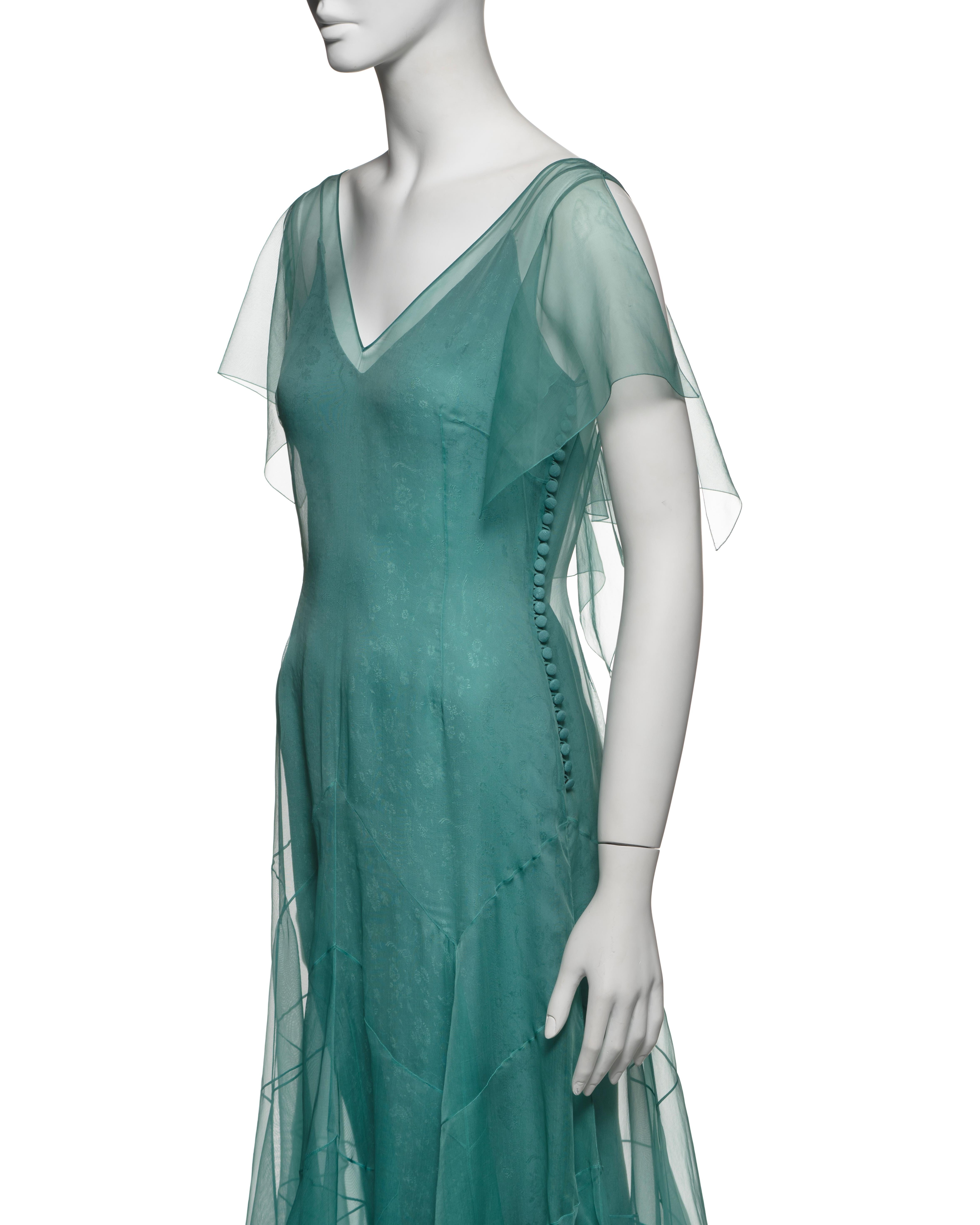 John Galliano Teal Silk Organza Panelled Dress with Jacquard Slip, SS 1998 For Sale 13