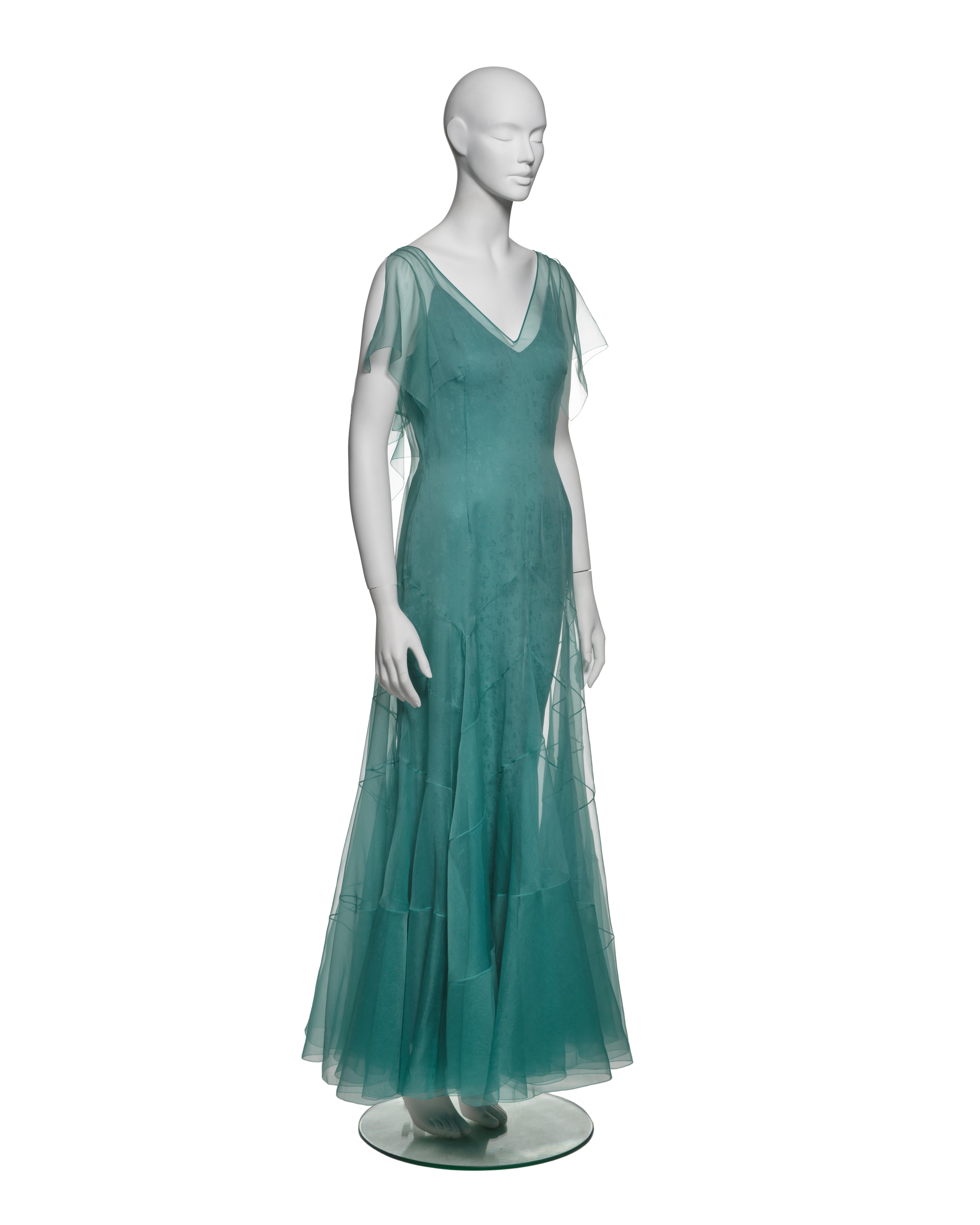 John Galliano Teal Silk Organza Panelled Dress with Jacquard Slip, SS 1998 For Sale 1