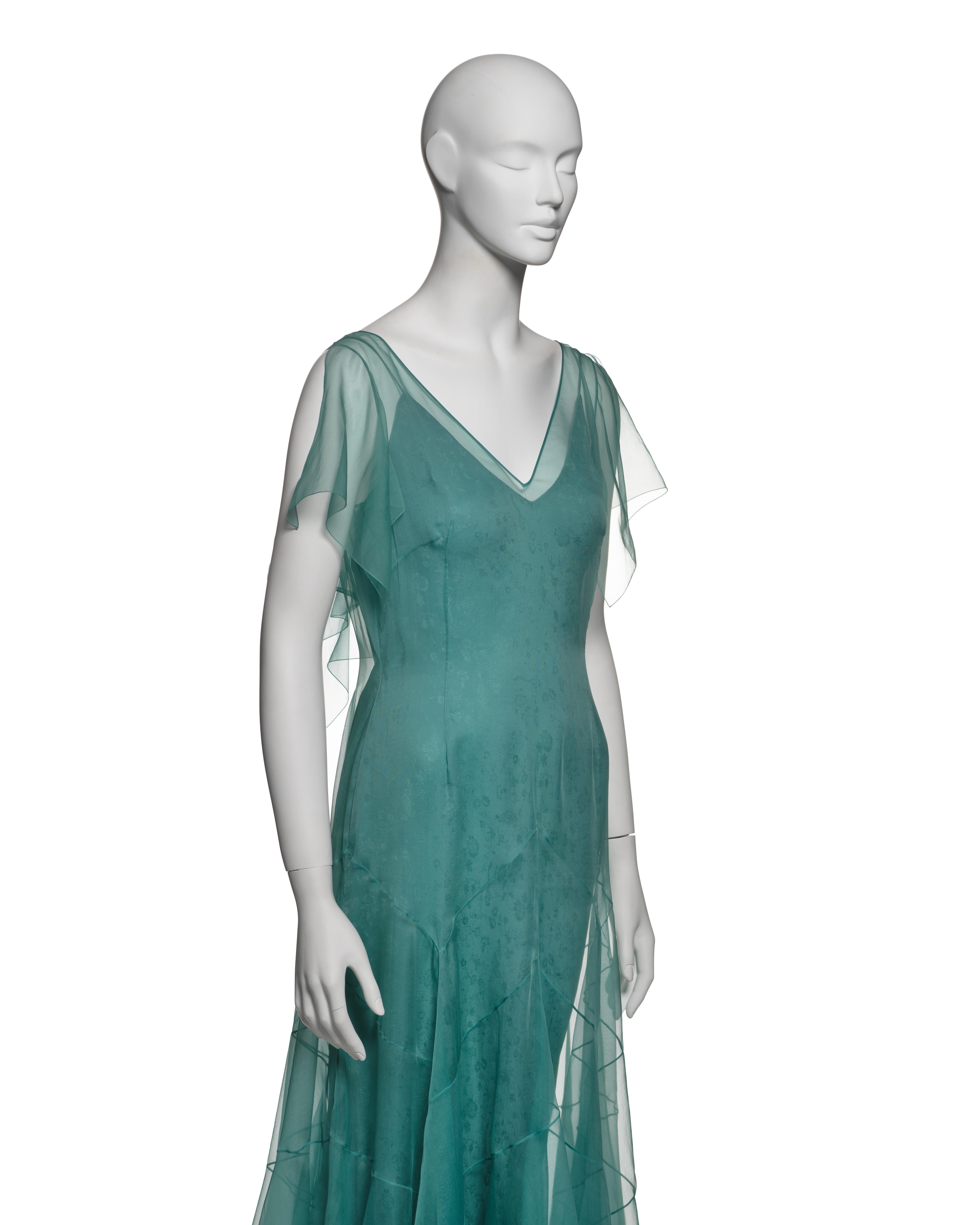 John Galliano Teal Silk Organza Panelled Dress with Jacquard Slip, SS 1998 For Sale 2