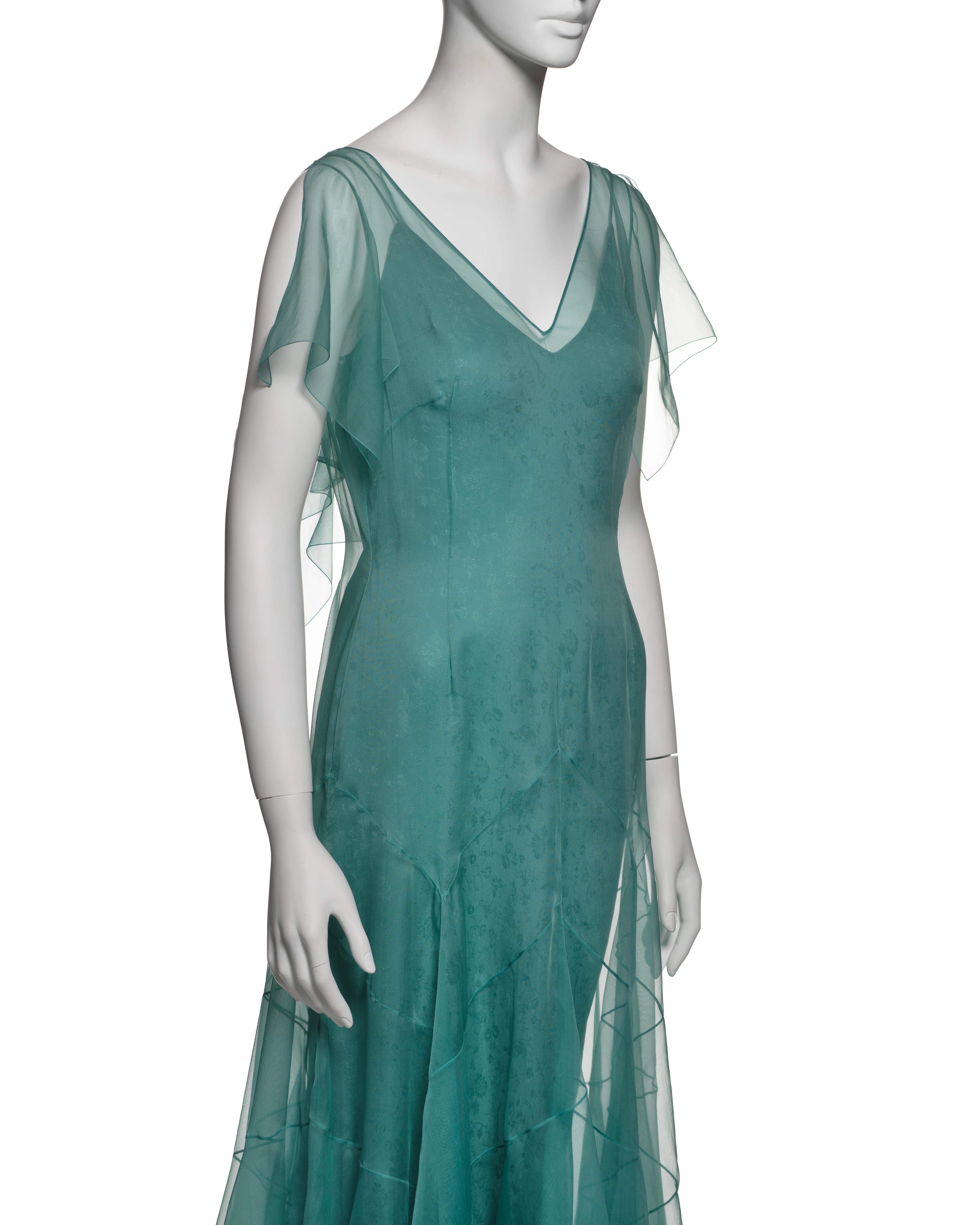 John Galliano Teal Silk Organza Panelled Dress with Jacquard Slip, SS 1998 For Sale 3