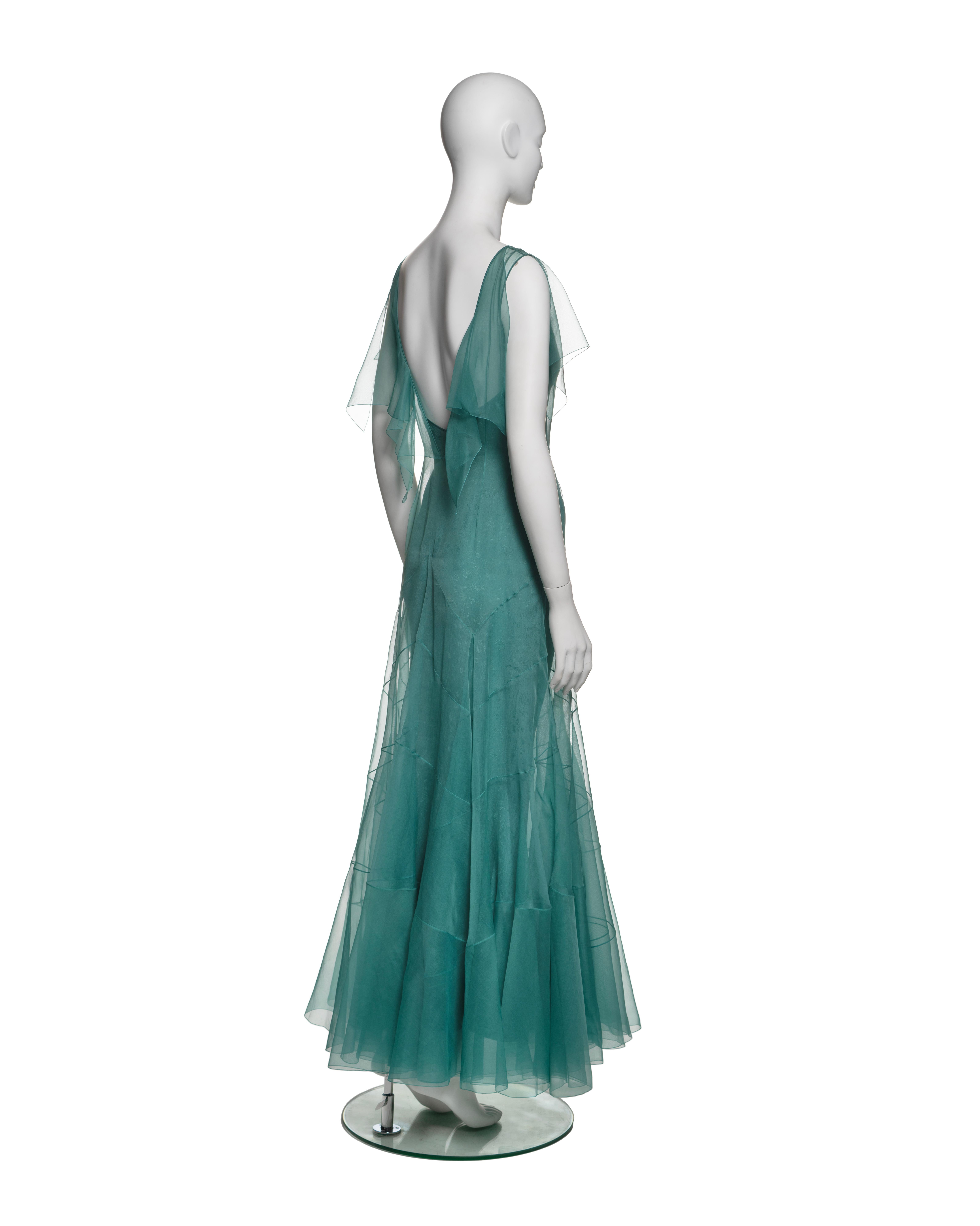 John Galliano Teal Silk Organza Panelled Dress with Jacquard Slip, SS 1998 For Sale 4