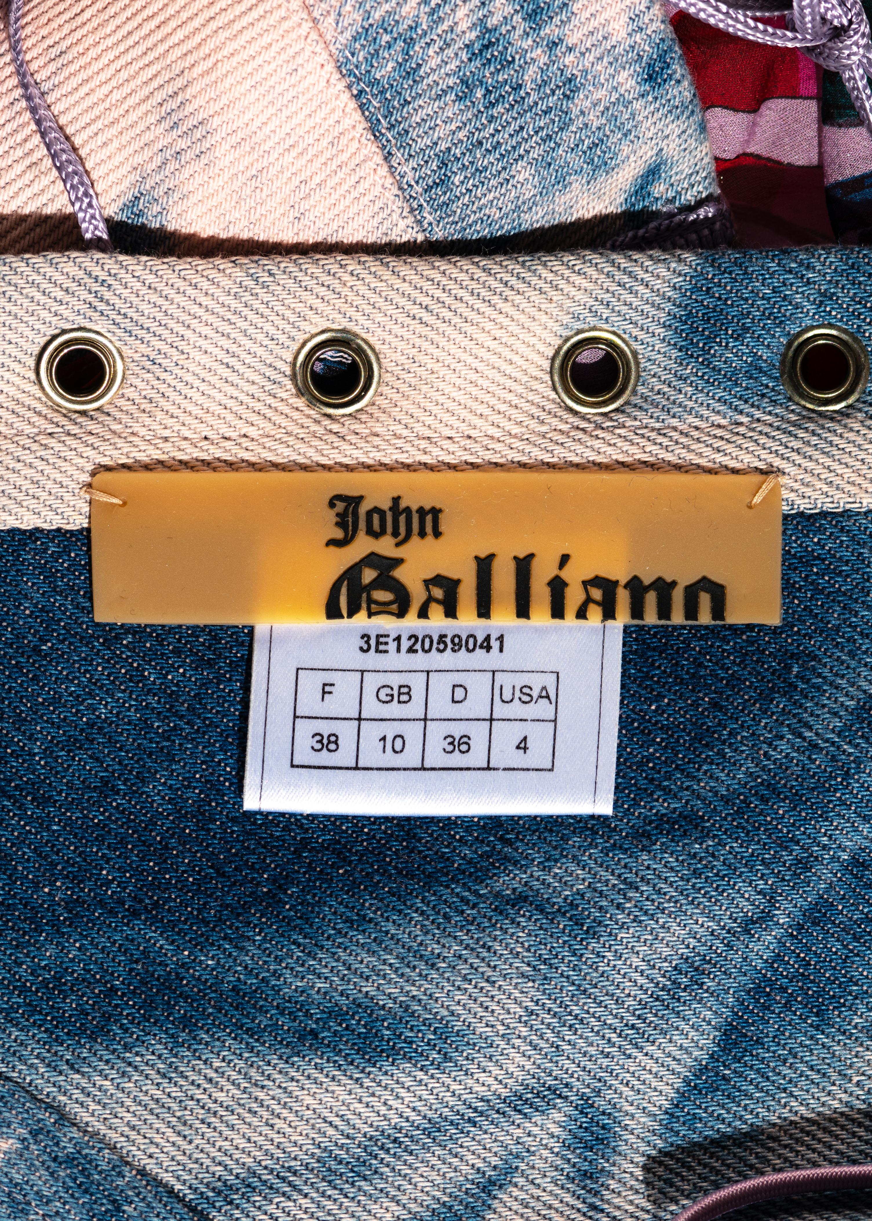John Galliano tie dye pink and blue denim corset and pants set, ss 2003 3