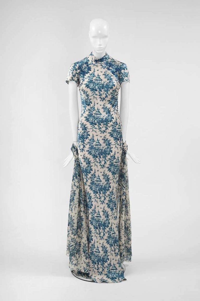 John Galliano Toile De Jouy Bias Cut Gown And Stole At 1stdibs