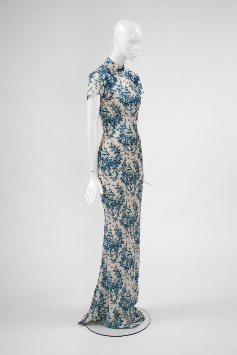 John Galliano “Toile de Jouy” Bias Cut Gown and Stole  In Excellent Condition In Geneva, CH