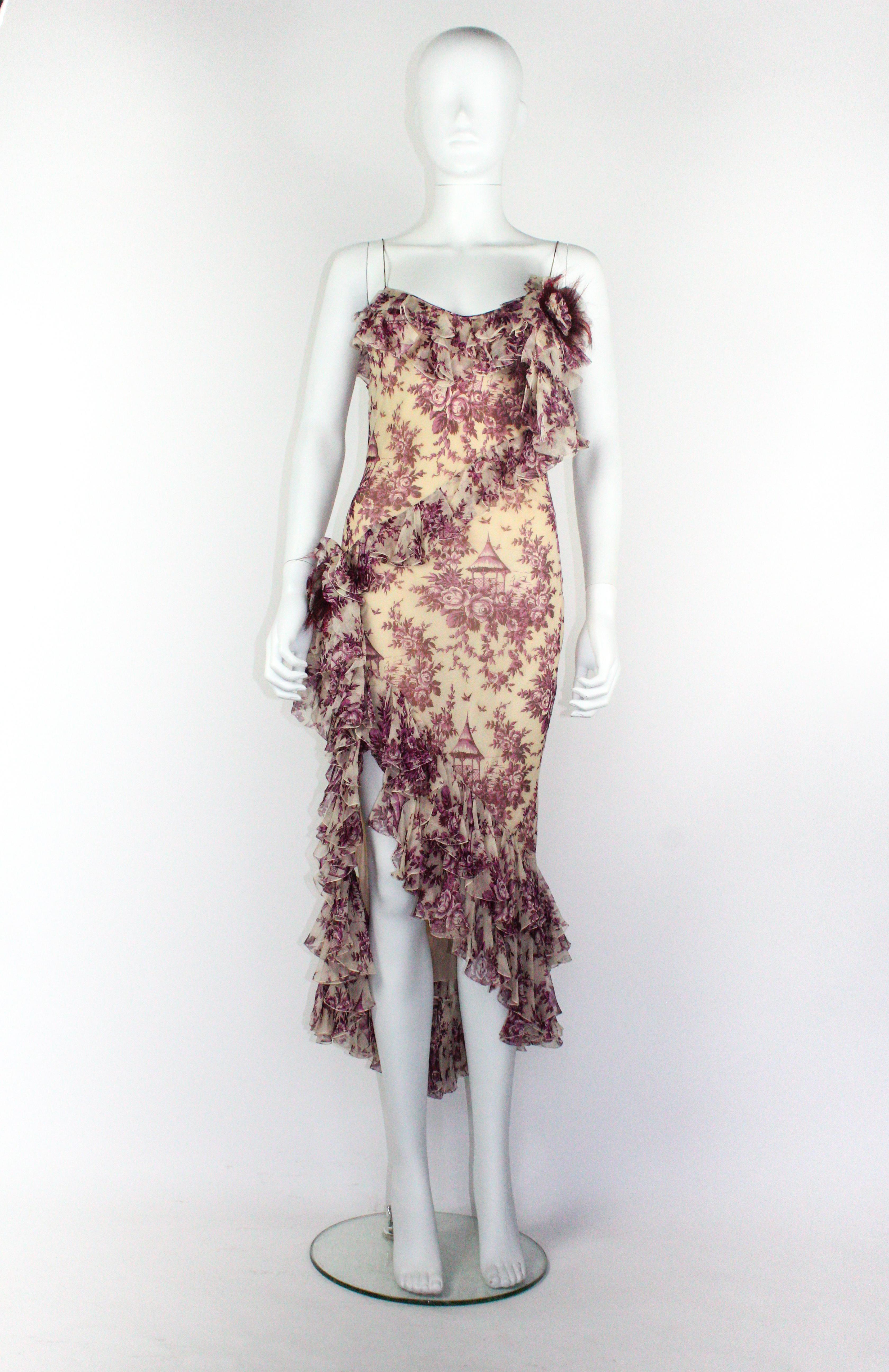 John Galliano Toile de Jouy Silk Dress F/W 2003 In Good Condition In Norwich, GB