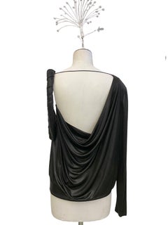 JOHN GALLIANO "Moscow" asymmetrical top in glossy black fluid jersey SS 2007