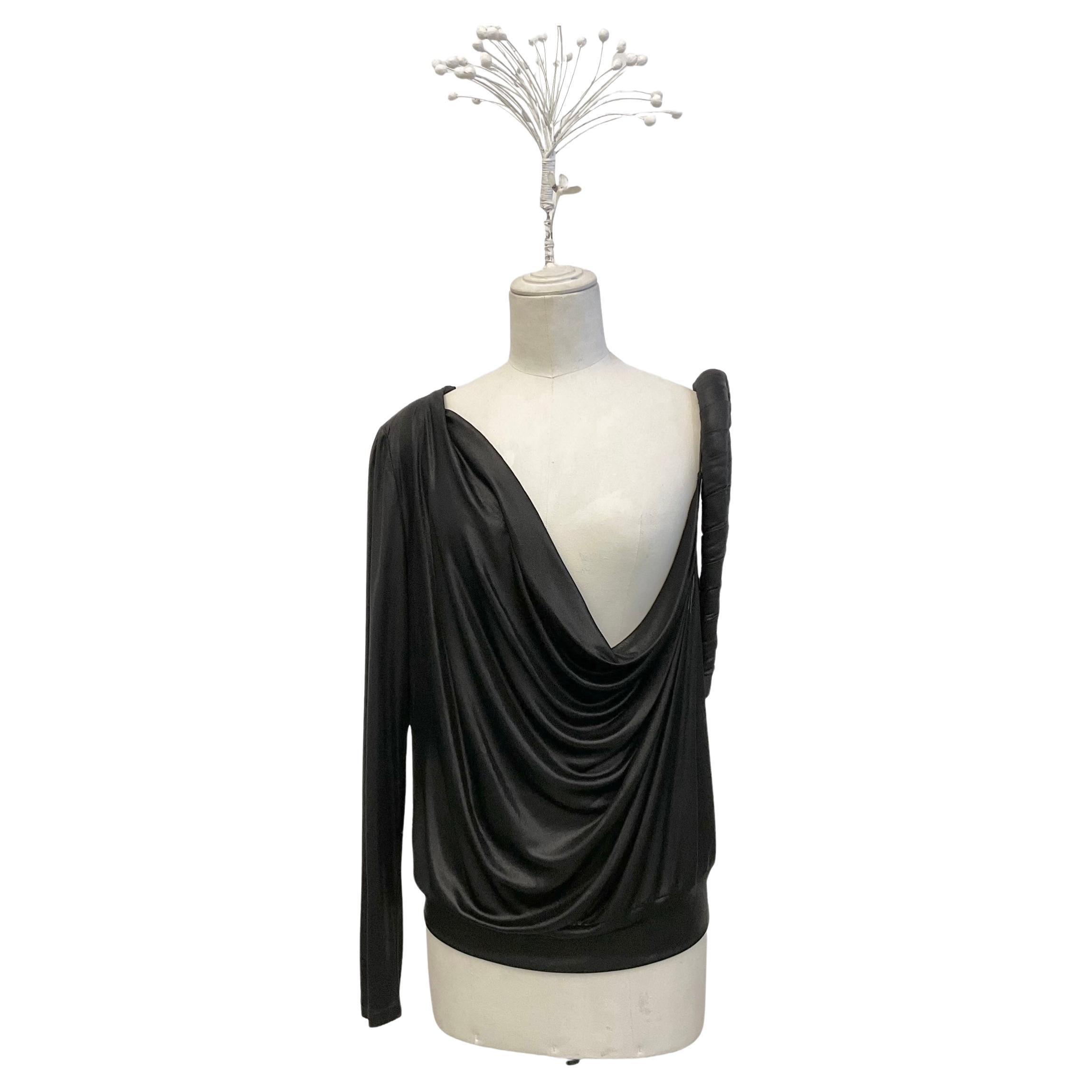 JOHN GALLIANO "Moscow" asymmetrical top in glossy black fluid jersey  SS 2007 For Sale
