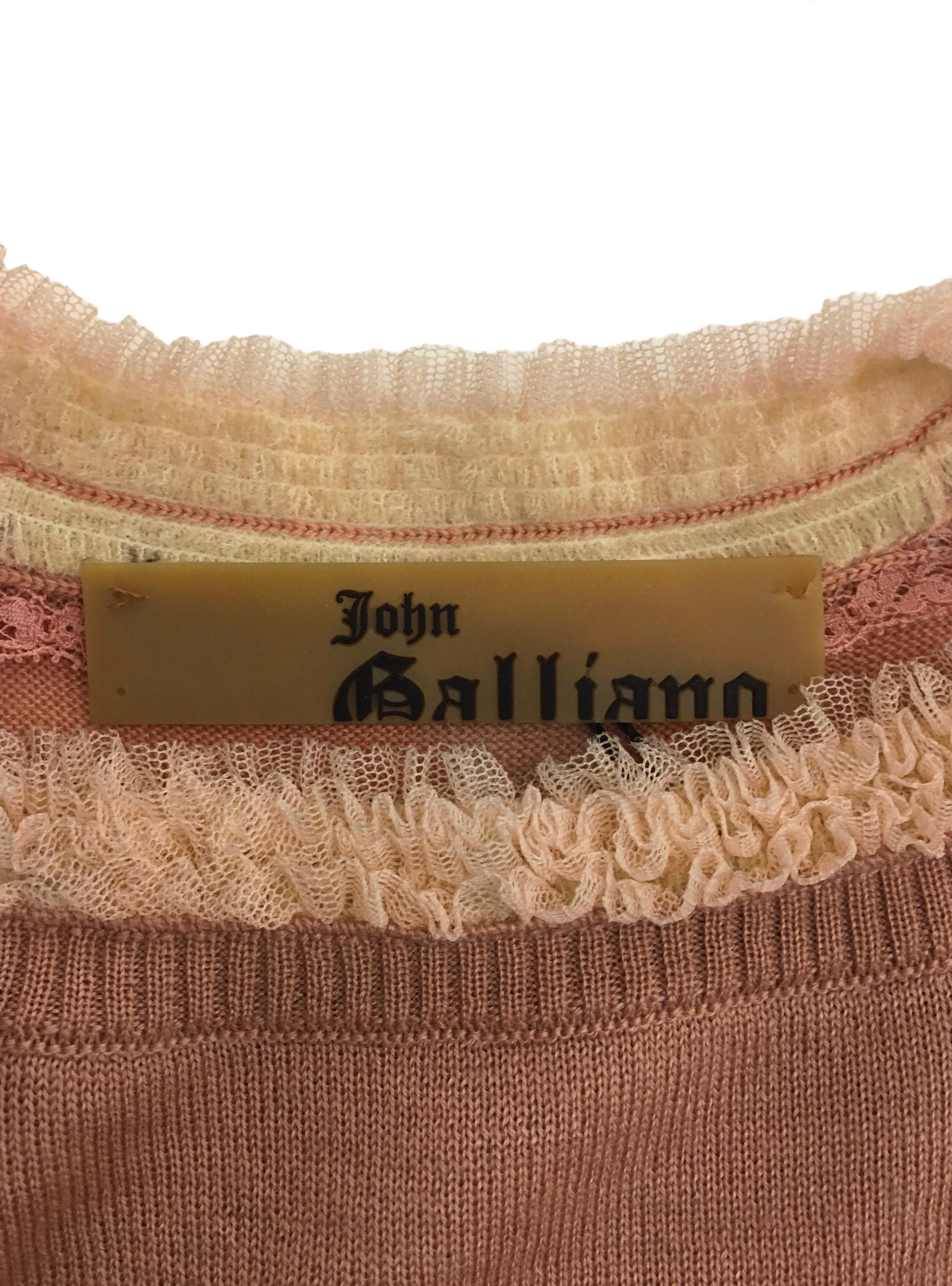 Women's JOHN GALLIANO Top in maglia rosa carne in lana - seta - cashmere FW 2005 For Sale