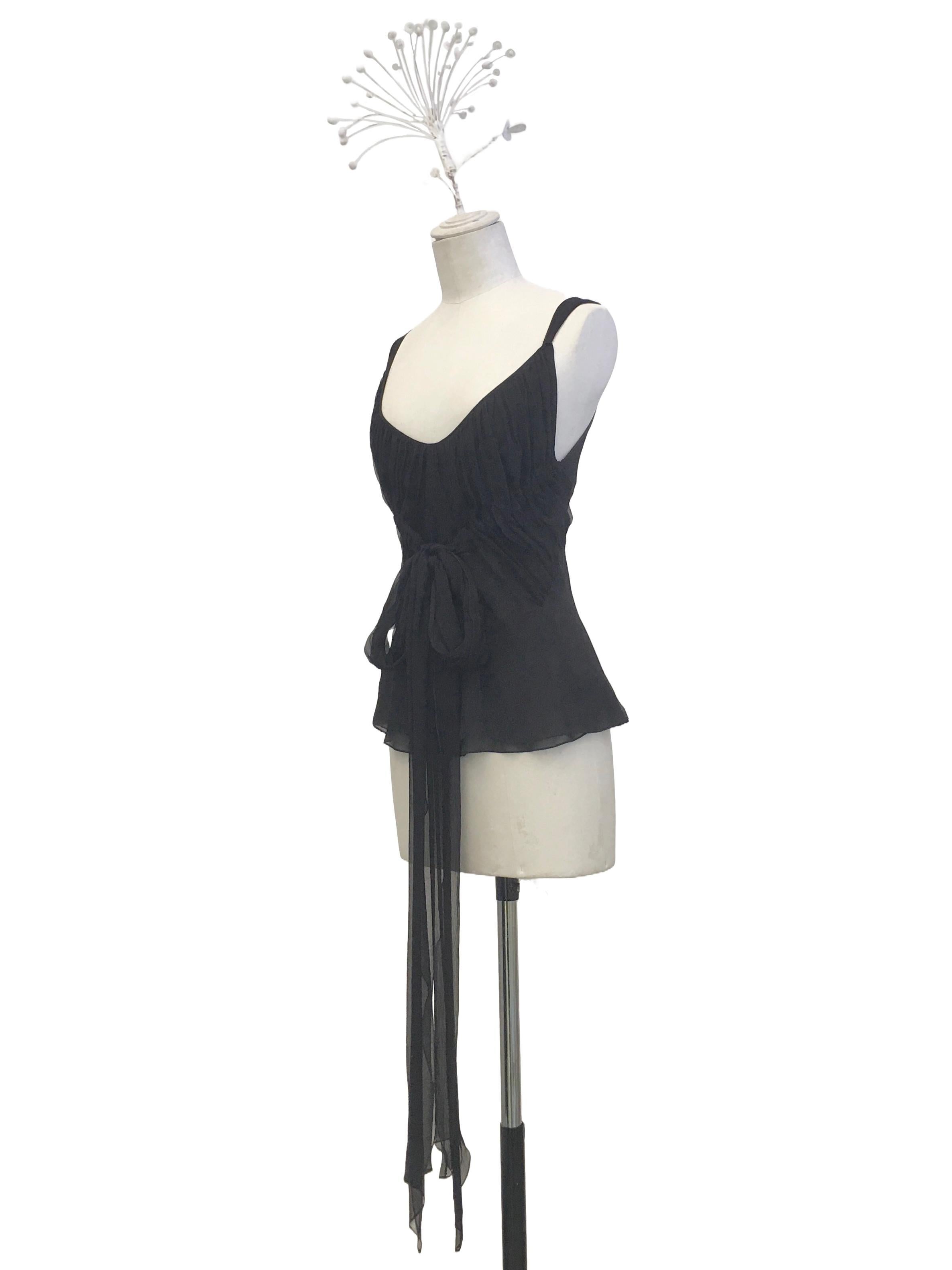 JOHN GALLIANO Black silk chiffon lingerie top from the FW 2008 season In New Condition For Sale In Milano, IT