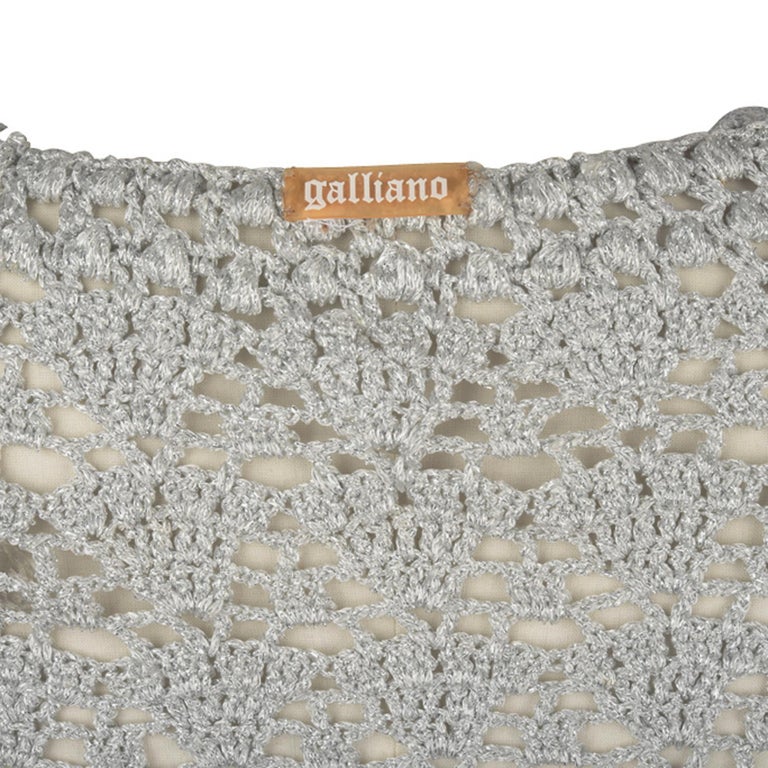 John Galliano Top Silver Crochet Faceted Large Crystals Beading Detail M  For Sale at 1stDibs