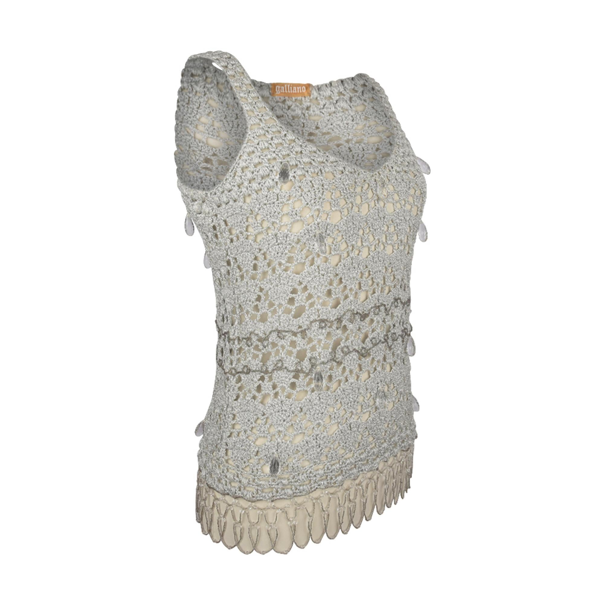 silver crochet top
