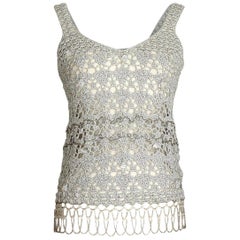 John Galliano Top Silver Crochet Faceted Large Crystals Beading Detail M