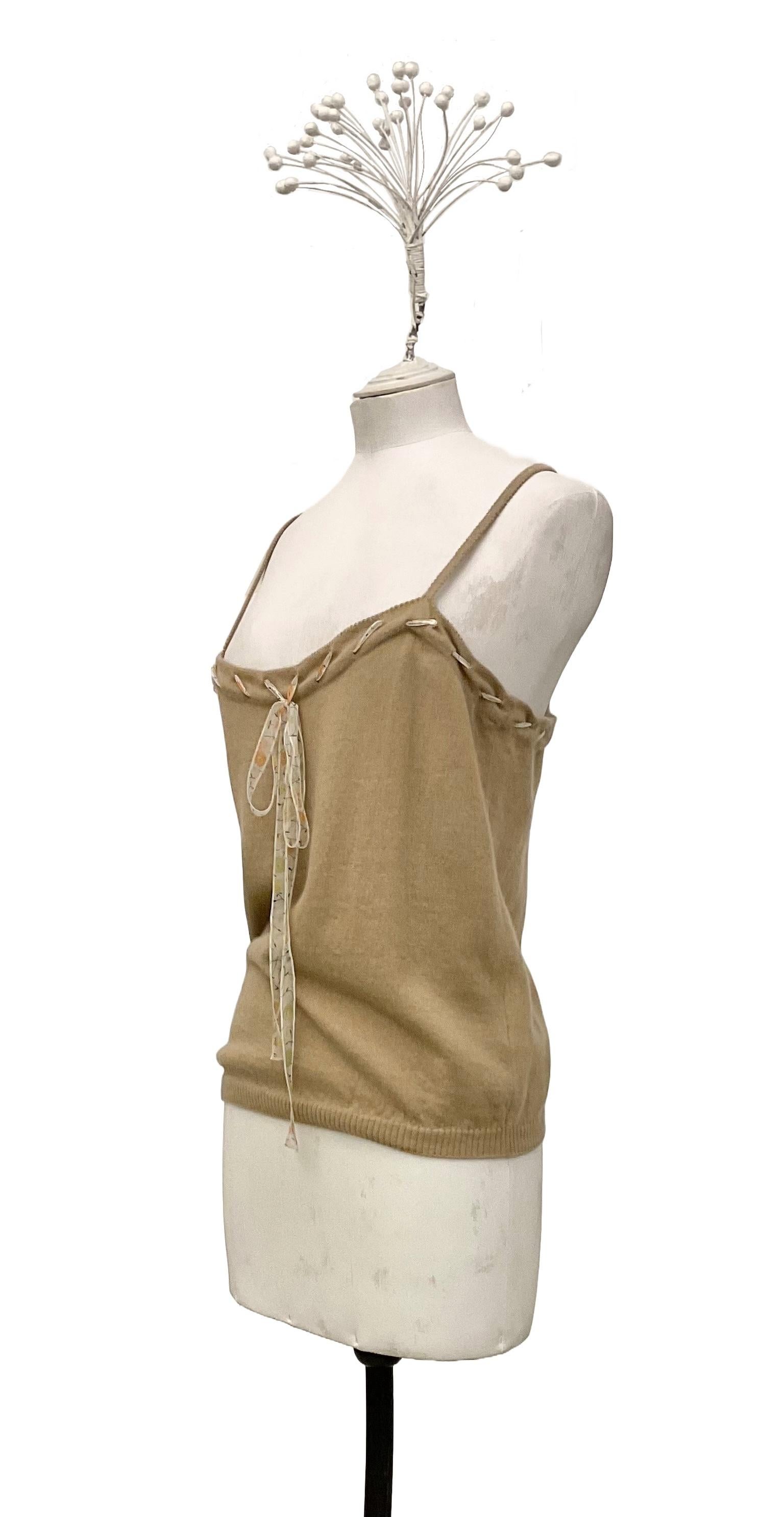 JOHN GALLIANO Beige knit knit slip top in wool - angora from FW 2005 In New Condition For Sale In Milano, IT