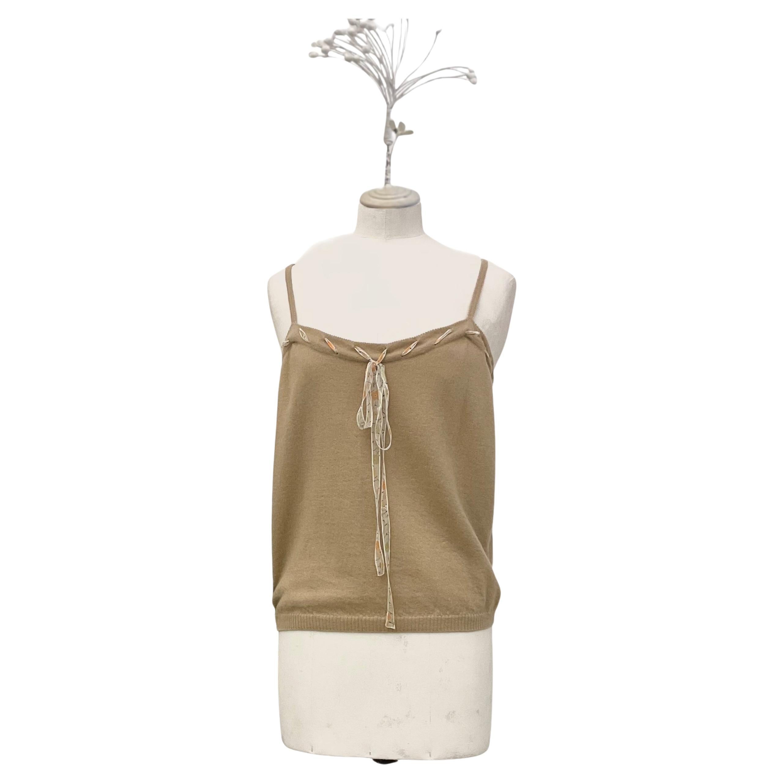 JOHN GALLIANO Beige knit knit slip top in wool - angora from FW 2005 For Sale