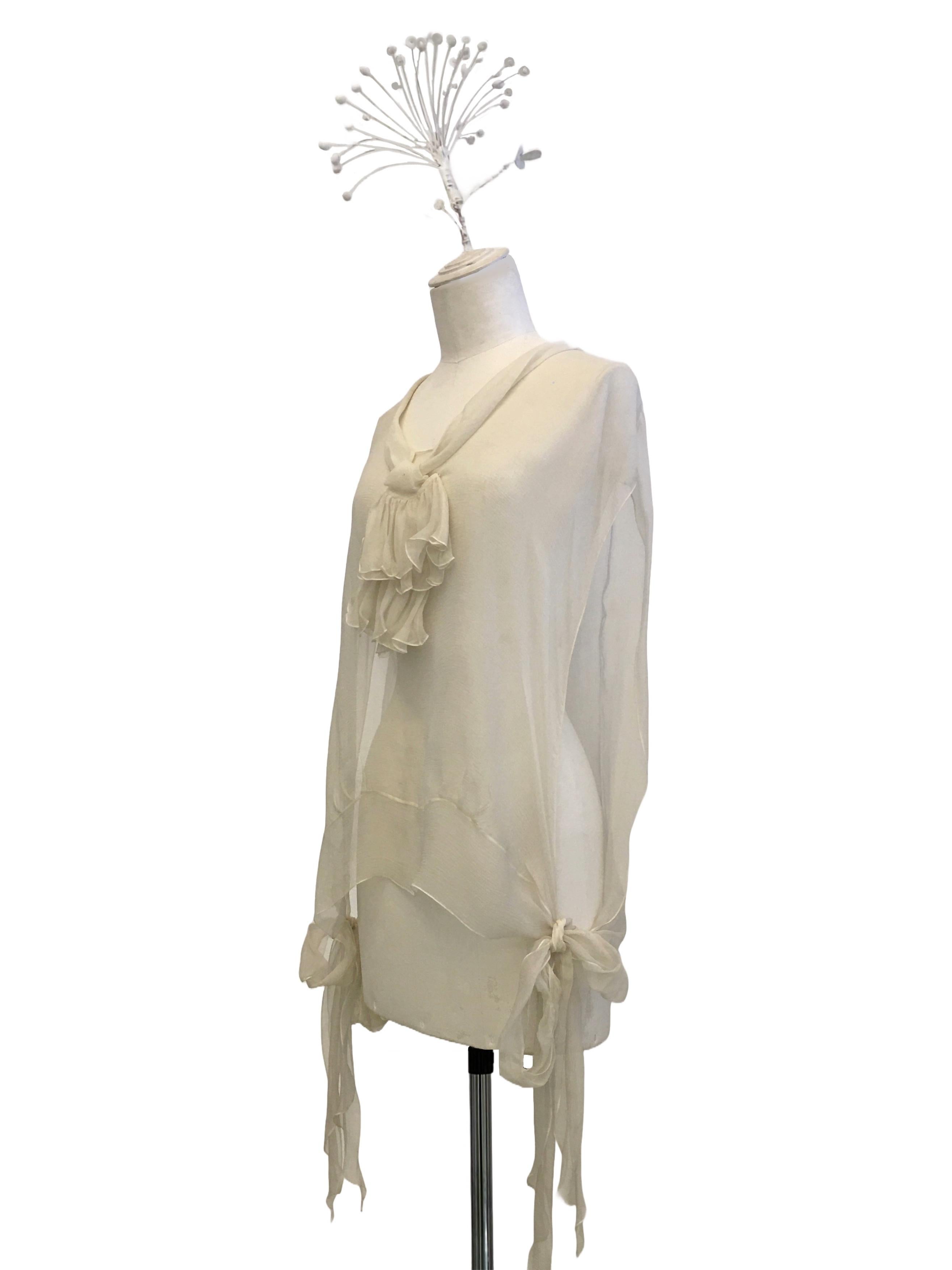 JOHN GALLIANO Top - ivory tablier in silk chiffon from the FW 2005 season. In New Condition For Sale In Milano, IT