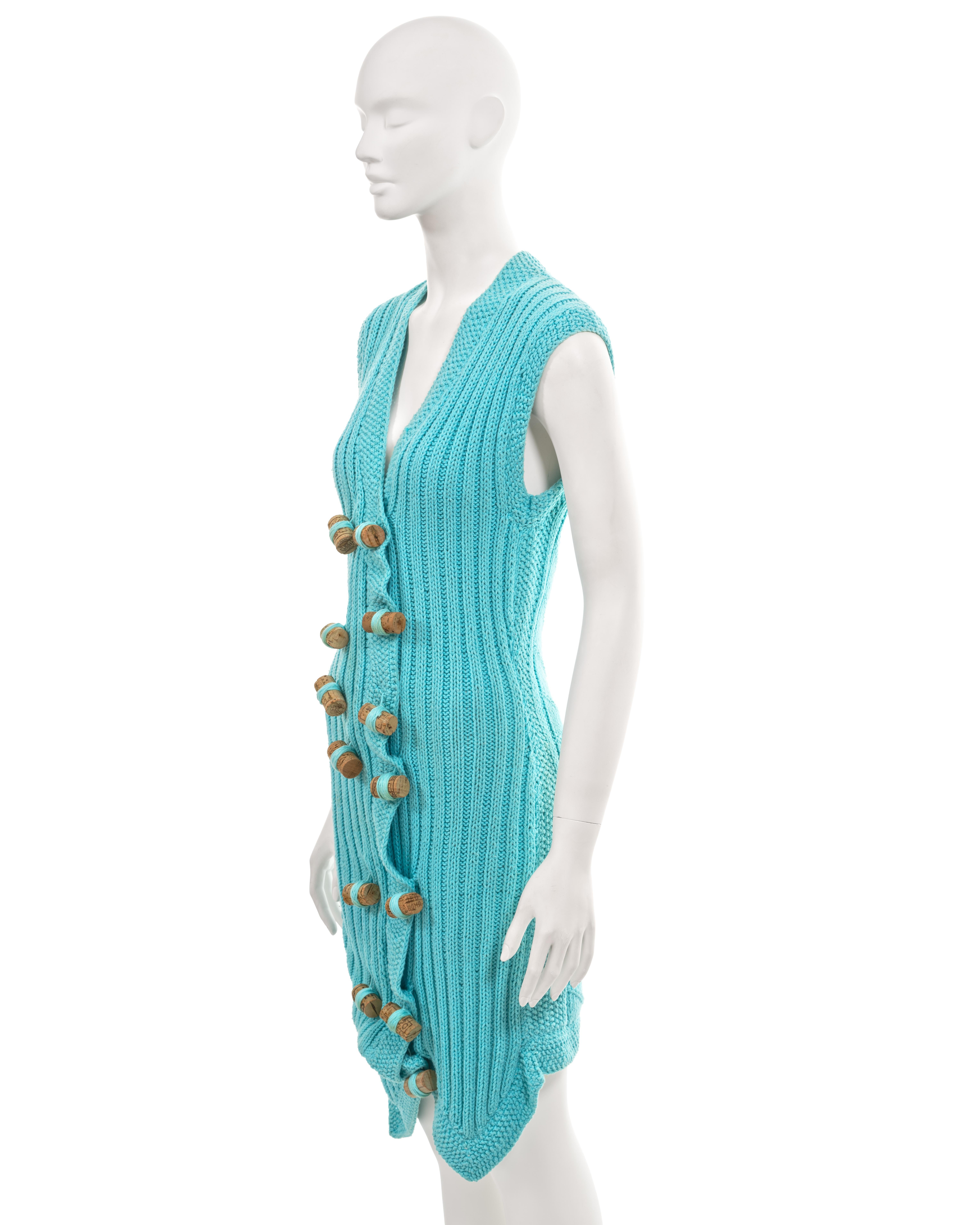 John Galliano turquoise knitted 'The Ludic Game' wine cork dress, fw 1985 For Sale 10