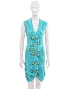 John Galliano turquoise knitted 'The Ludic Game' wine cork dress, fw 1985