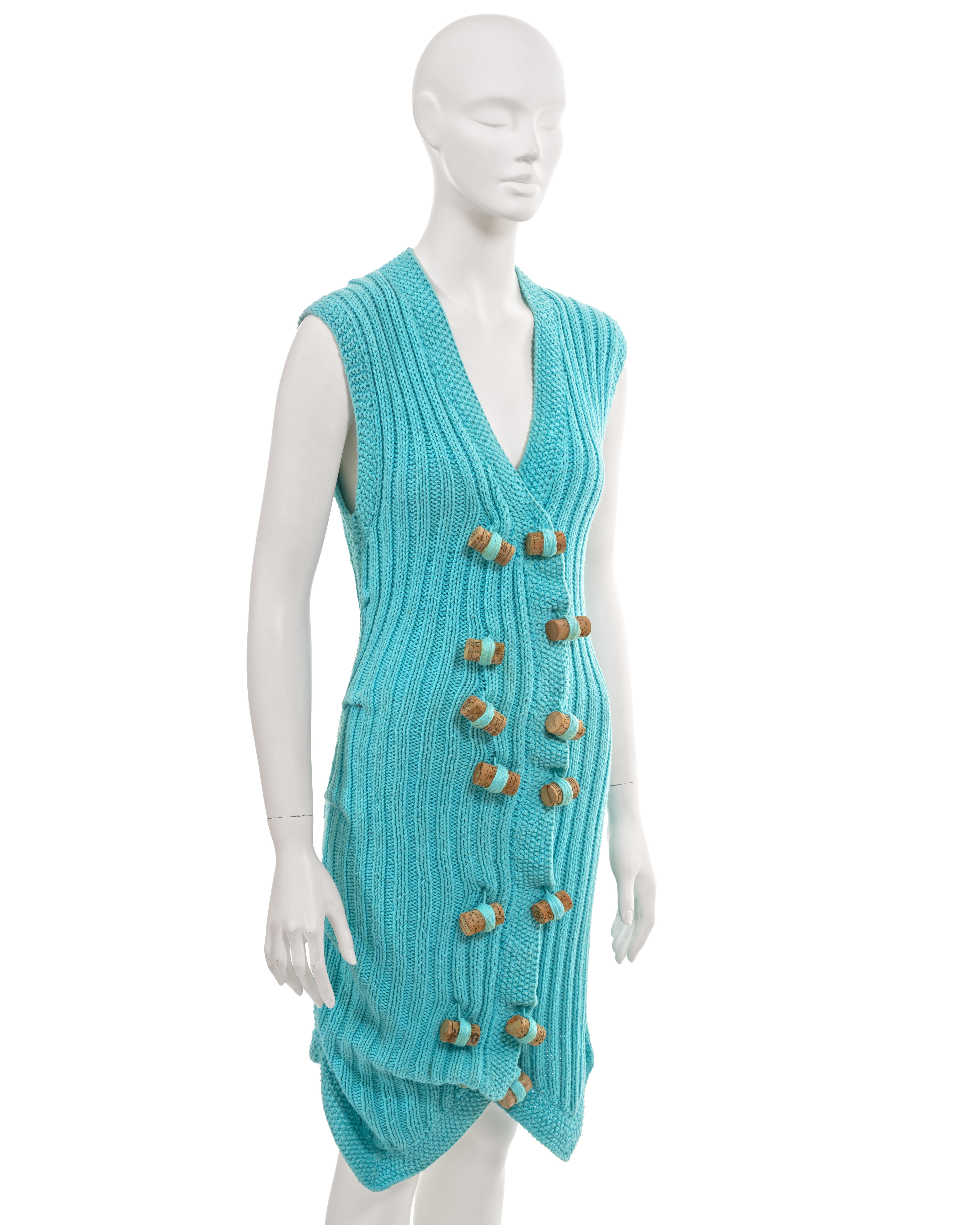John Galliano turquoise knitted 'The Ludic Game' wine cork dress, fw 1985 For Sale 2