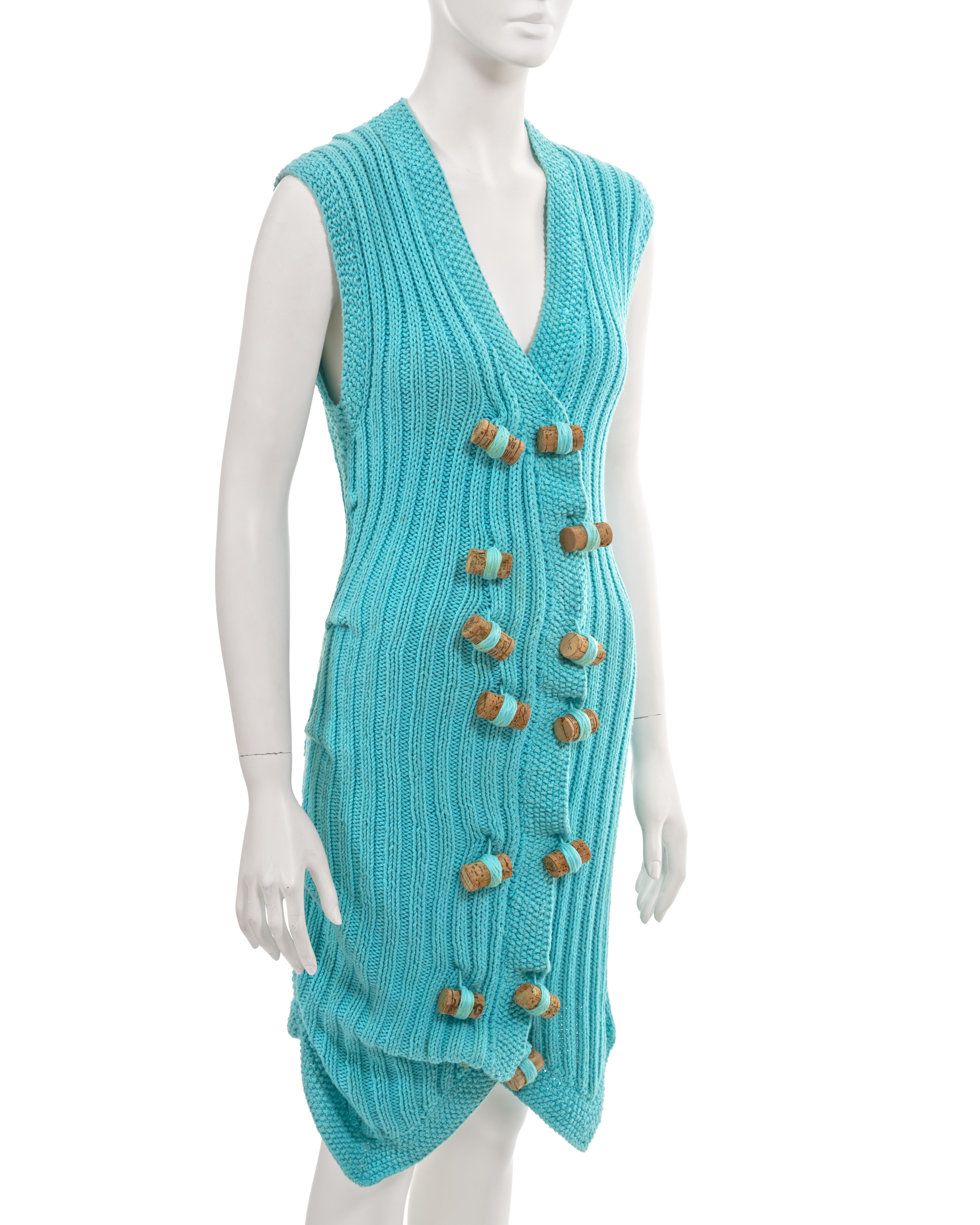 John Galliano turquoise knitted 'The Ludic Game' wine cork dress, fw 1985 For Sale 3