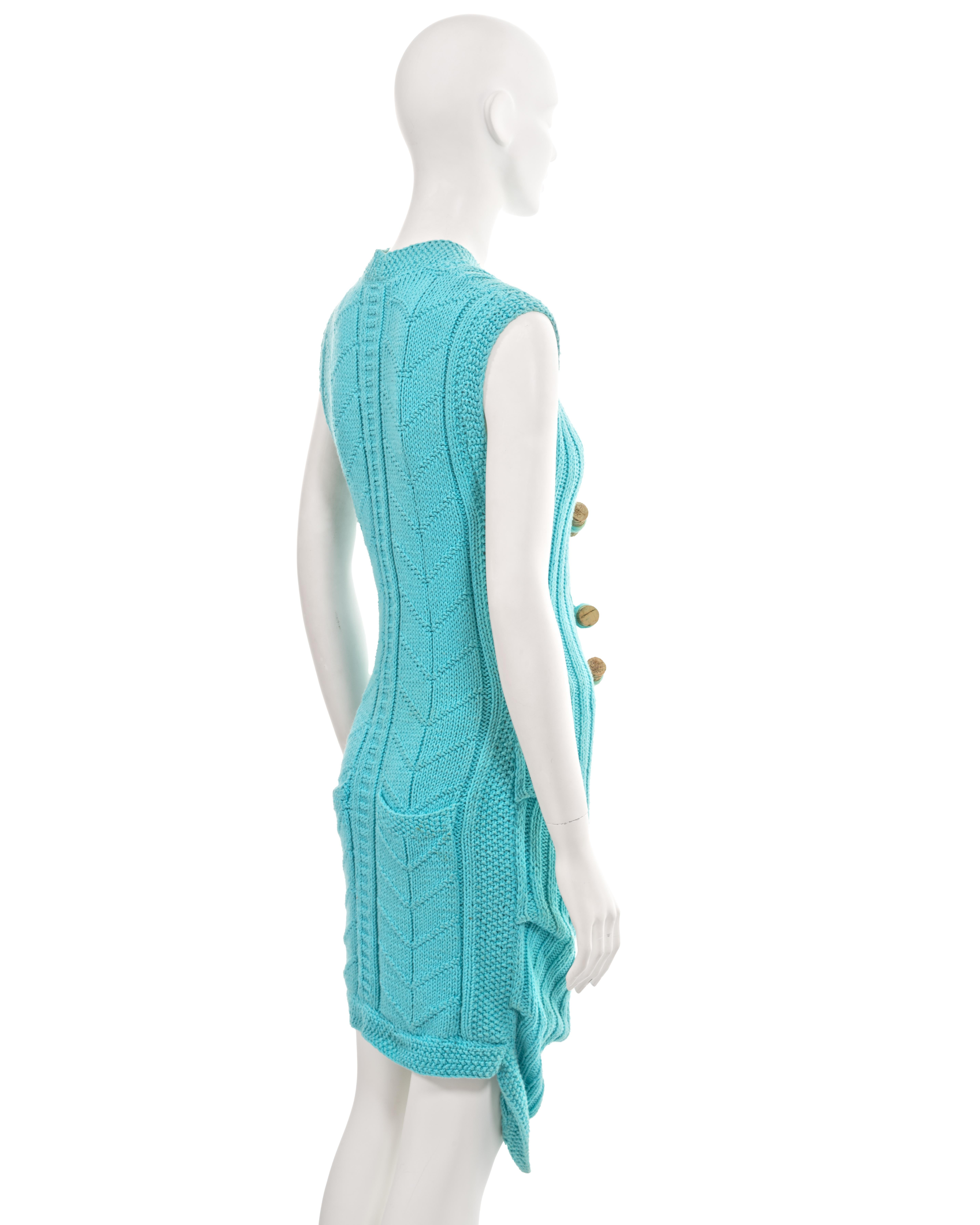 John Galliano turquoise knitted 'The Ludic Game' wine cork dress, fw 1985 For Sale 7